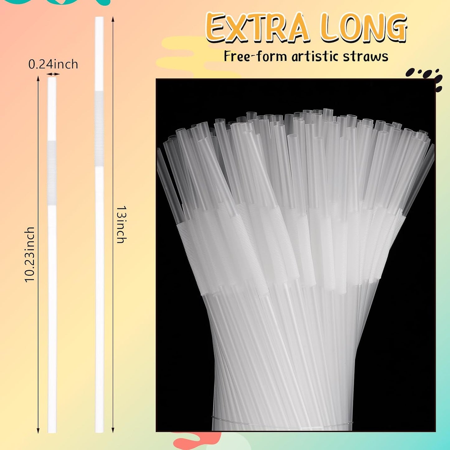 Qinyoung 200 Pcs Flexible Plastic Straws, Disposable Bendy Drinking Straws, 13" Extra Long Fancy Drinking Supplies for Summer Party Party Decoration Juice Restaurants Cafe Bars Birthday(Clear) WN420