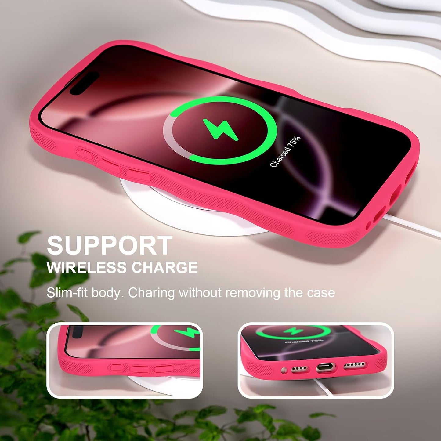 QVLANG Case for iPhone 16 Pro Max, Cute Wave Cover Case, Upgraded[Full Camera Protection][Compatible with Magsafe][Military Grade Protection][Translucent Matte] Phone Case for Women Girls, Hot Pink WN420