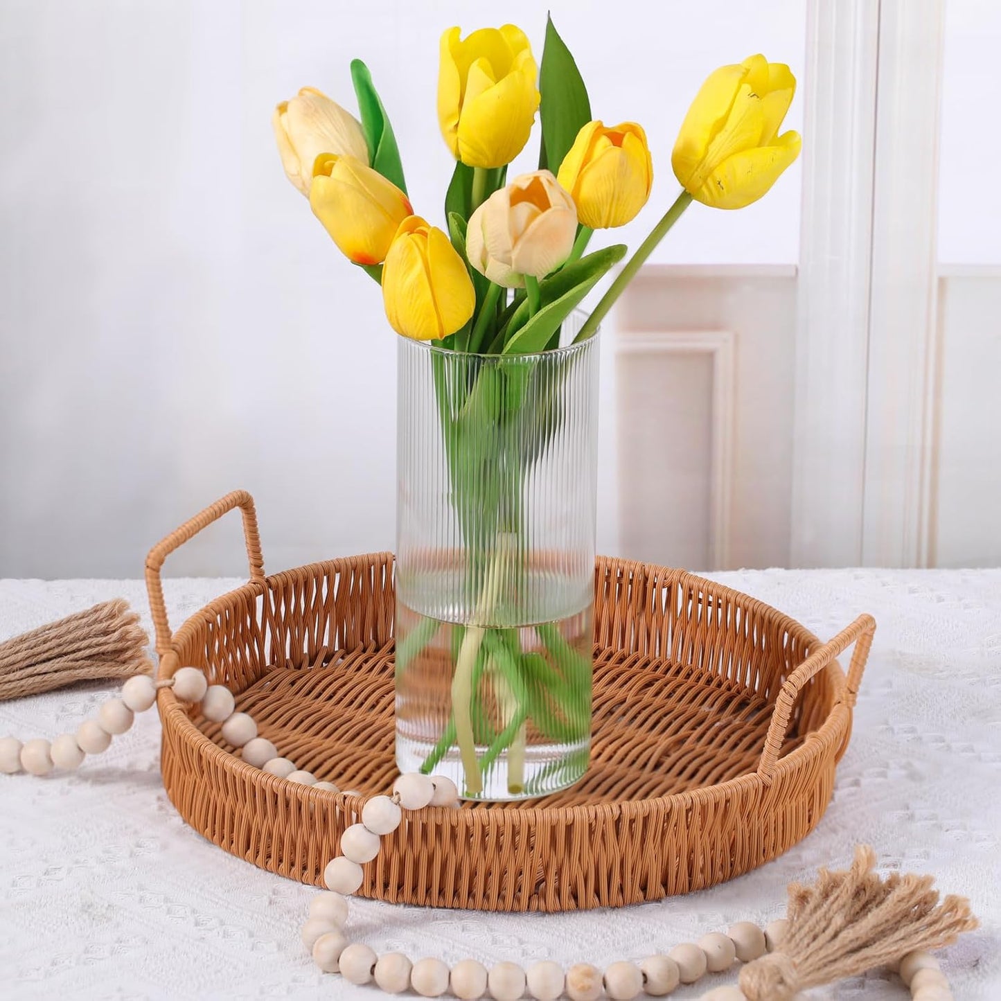 Glass Ribbed Cylinder Vases, 8 Inch Tall, Clear, Pack of 3 | Flower Vases in Bulk, Hurricane Floating Candle Vases, For Party Home Decor BST326H