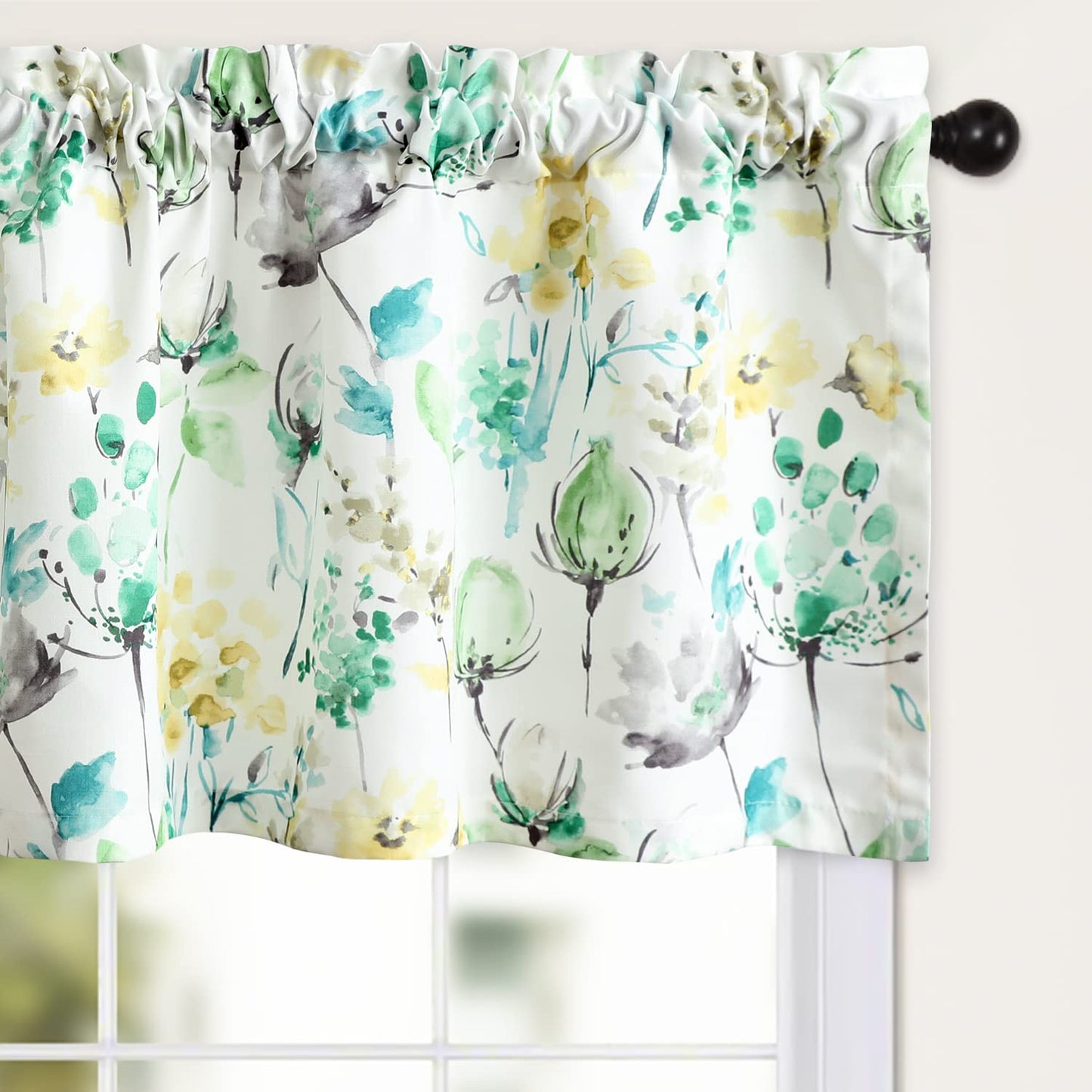 Leeva Farmhouse Kitchen Valances for Windows, Watercolor Blossoming Floral Print Curtains, Soft Faux Linen Curtain Toppers and Valances for Bedroom, 60 x 14 Inch, Brown & Grey, 1 Panel BST220