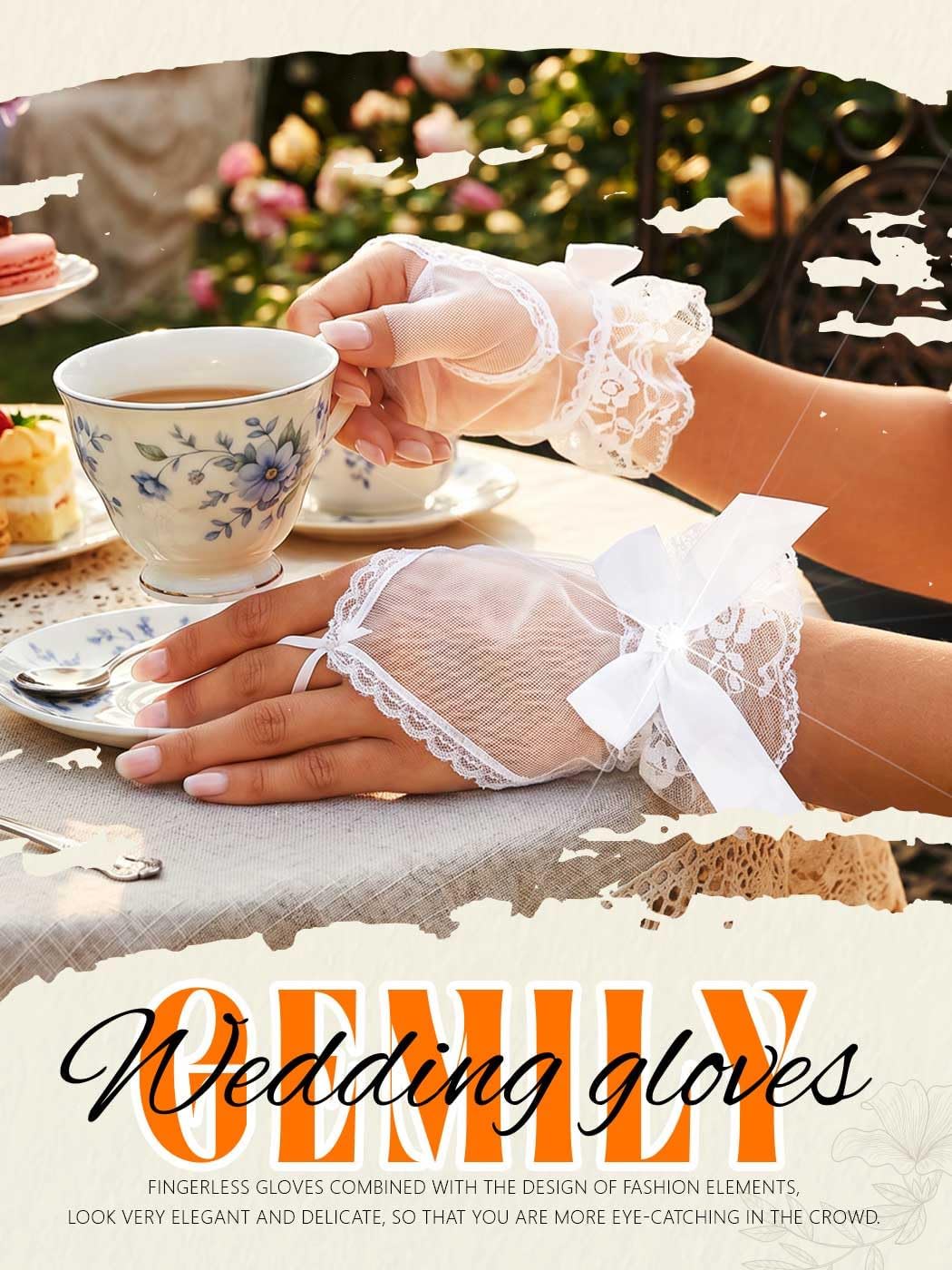 White Sheer Gloves Wedding Tea Party Gloves Fingerless Short Bridal Glove for Women WN420