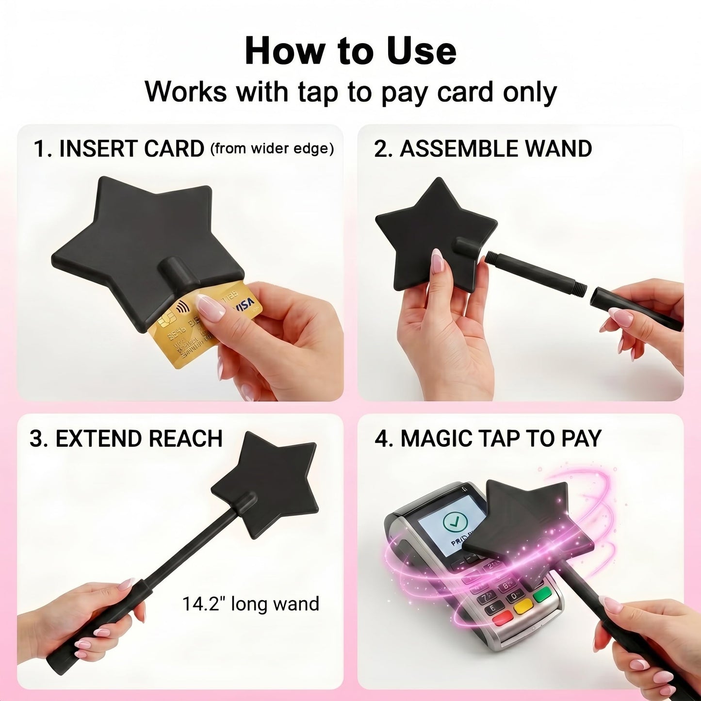 Fairy Pay Credit Card Wand - 14.2" Magic Tap to Pay Debit Card Holder | Contactless Payment Gift for Women with Long Nails at Fast Food Drive Thru & Coffee Shops BST202