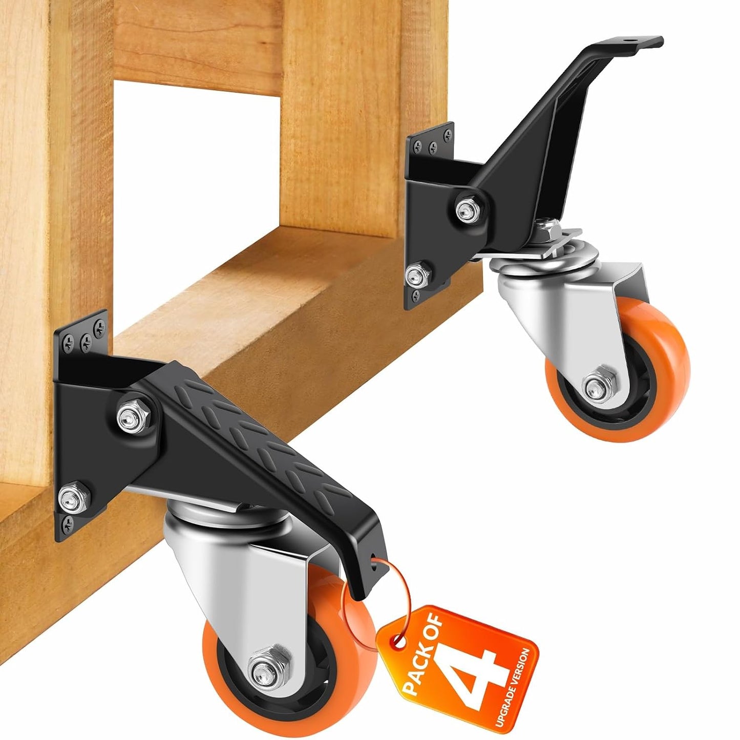 Caster Wheels, 3 Inch Workbench Casters Set of 4 Heavy Duty - 800 Lbs Capacity Retractable Swivel Castors with No Noise Polyurethane Wheels, Easy to Install for Tables Legs, Work Bench & Tool Carts WN420