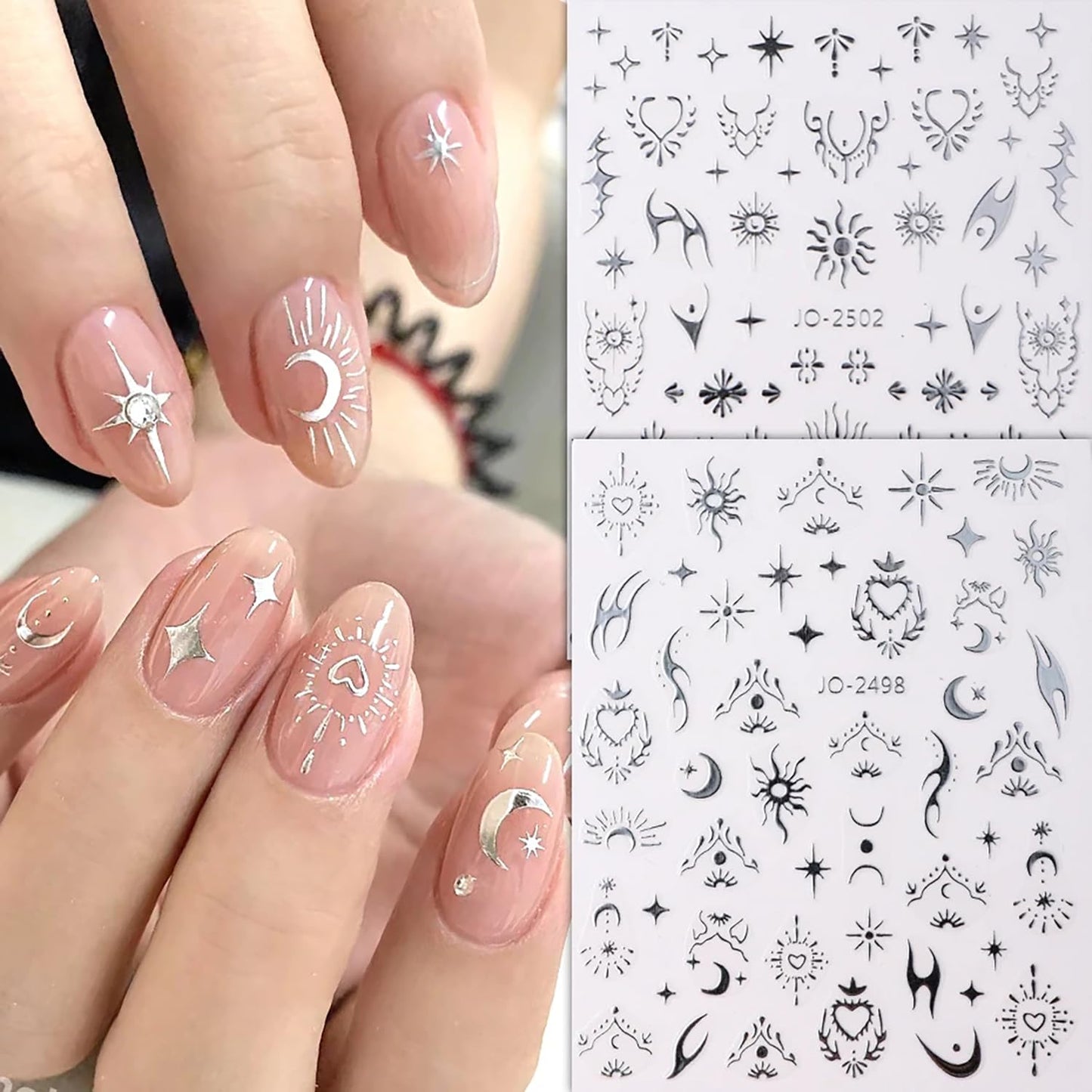 Liquid Butterfly Nail Art Sticker Decals Black Gold Black Silver Butterfly Moon Design Nail Decals 3D Self-Adhesive Nail Art Supplies Heart Nail Art Sticker Decoration for Women Manicure Supplies BST326L