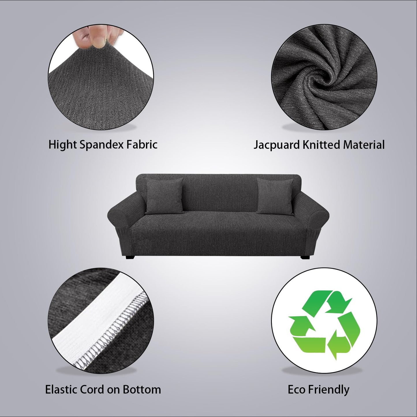 Sofa Slipcover with 2 Pillow Cover for 3 Cushion Couch, Non Slip Furniture Protector with Elastic Bottom, Washable Sofa Cover for Kids, Pets (Sofa, Navy) BST326H