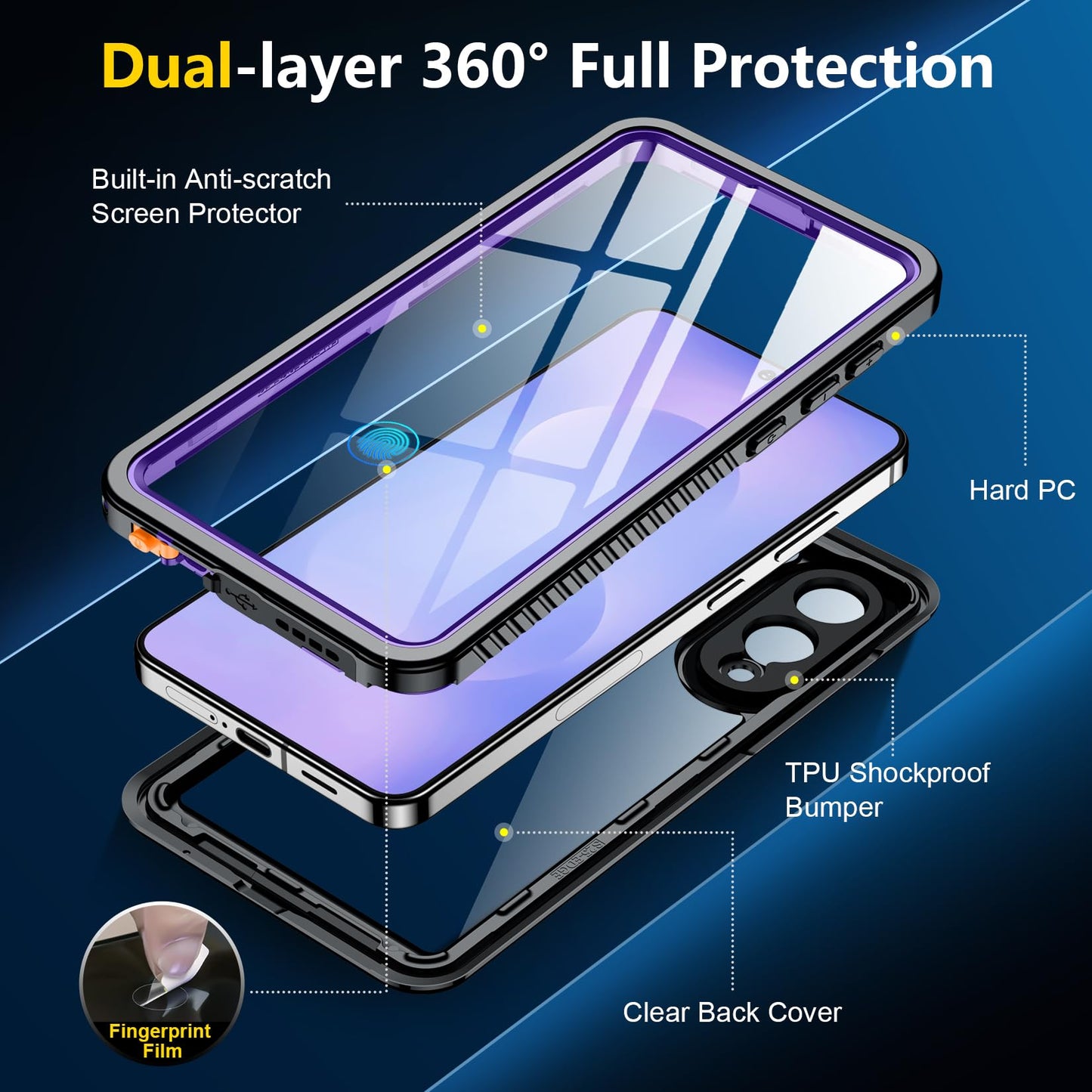 SPIDERCASE Designed for Samsung Galaxy S23 Case Waterproof,Built-in Screen & Camera Lens Protector[IP68 Underwater][Military Grade Shockproof] Full Body Protection Phone Case, Black/Clear WN420