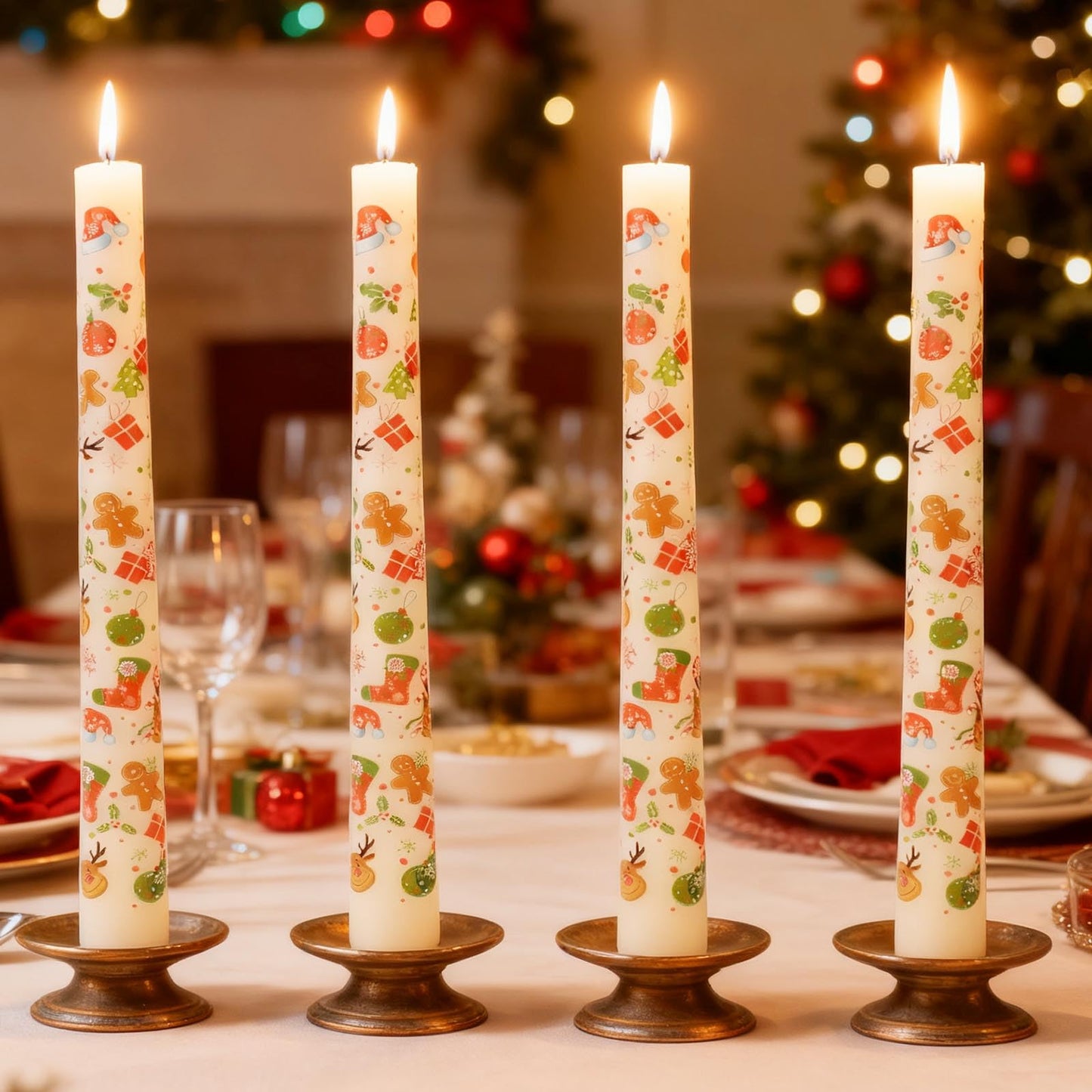 10 Inch Decorative Taper Candles, 4 Pack Birthday Balloon Print Candlesticks, Unscented Dripless Candles with Long Burn Time for Party, Holiday Table & Home Decor BST326H