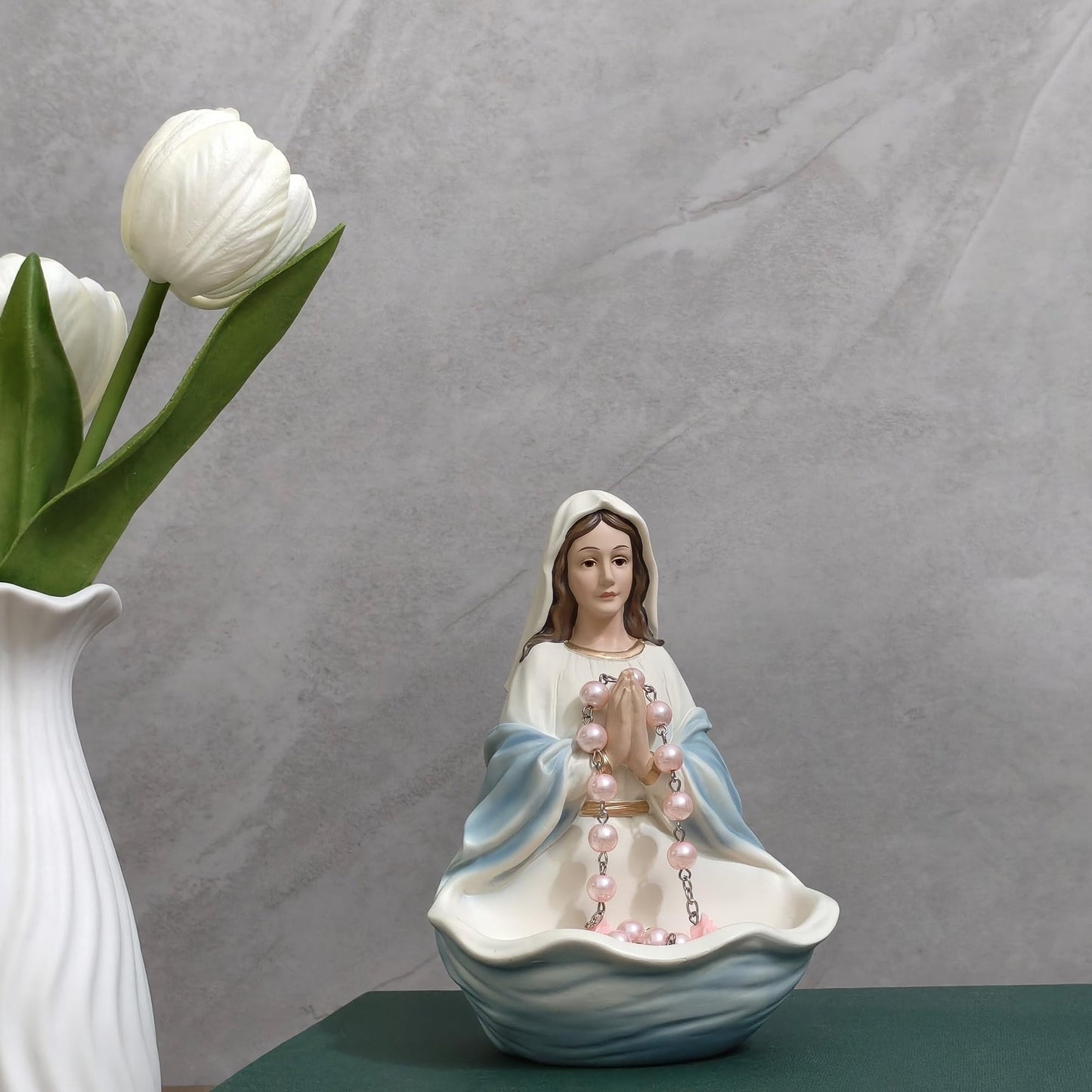 Blessed Mother Statue, Hand Painted Virgin Mary Rosary Holder Catholic Gifts for Women, 6 Inches Saint Mary Statue Religious Home Tabletop Altar Decor (Pink) BST202