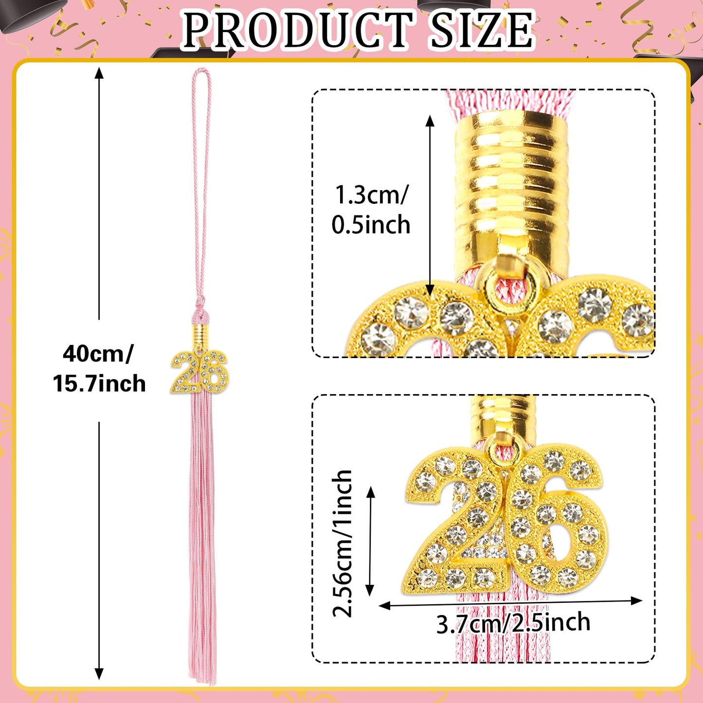 JULMELON 2026 Graduation Tassel, 2026 Graduation Cap Tassel with Bling Charm for 2026 Graduate Hat Ceremonies Accessories (Black) BST220