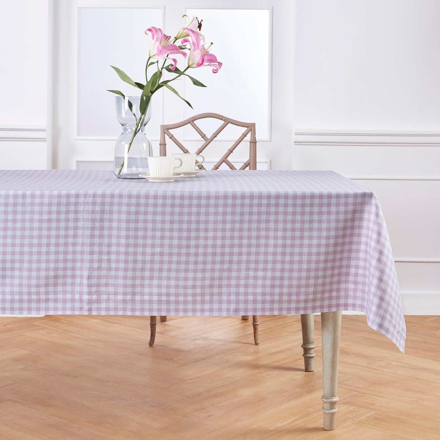 Solino Home 100% Linen Table Cloth, Throw Apricot, Gingham Check 52 x 52 in | Checkered Linen Tablecloth a neat topper for bistro, card and side tables | checkered weave | Pure Linen | OEKO-TEX Certified BST326SOLH