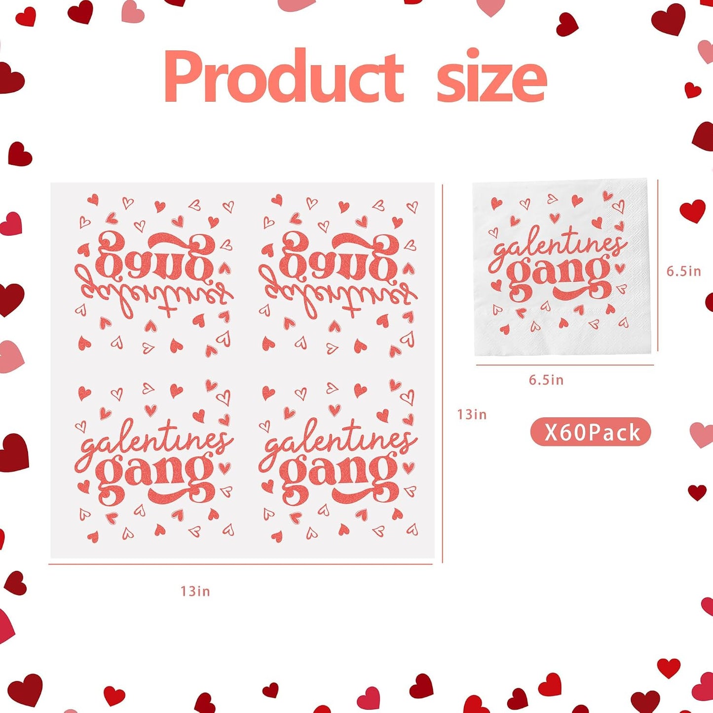 60Pcs Galentines Day Paper Napkins,Pink Heart Galentine's Gang Napkins for Girl Ladies Valentine‘s Day Party Supplies (Galentines Day) BST326L