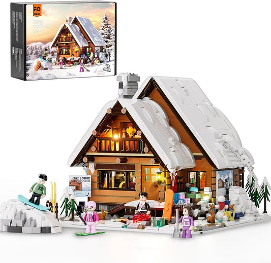FUNWHOLE Christmas Ski-Cabin Lighting Building-Bricks-Set 100
