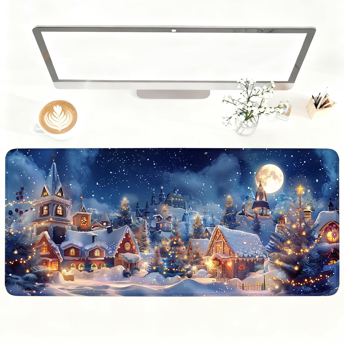 Mouse Pad Gaming Mousepad 31.5 x 11.8in Large Mouse Pad for Keyboard and Mouse with Anti-Slip Rubber Base, Keyboard Pad XL Mouse Mat for Home and Office,Snowy Forest WN420