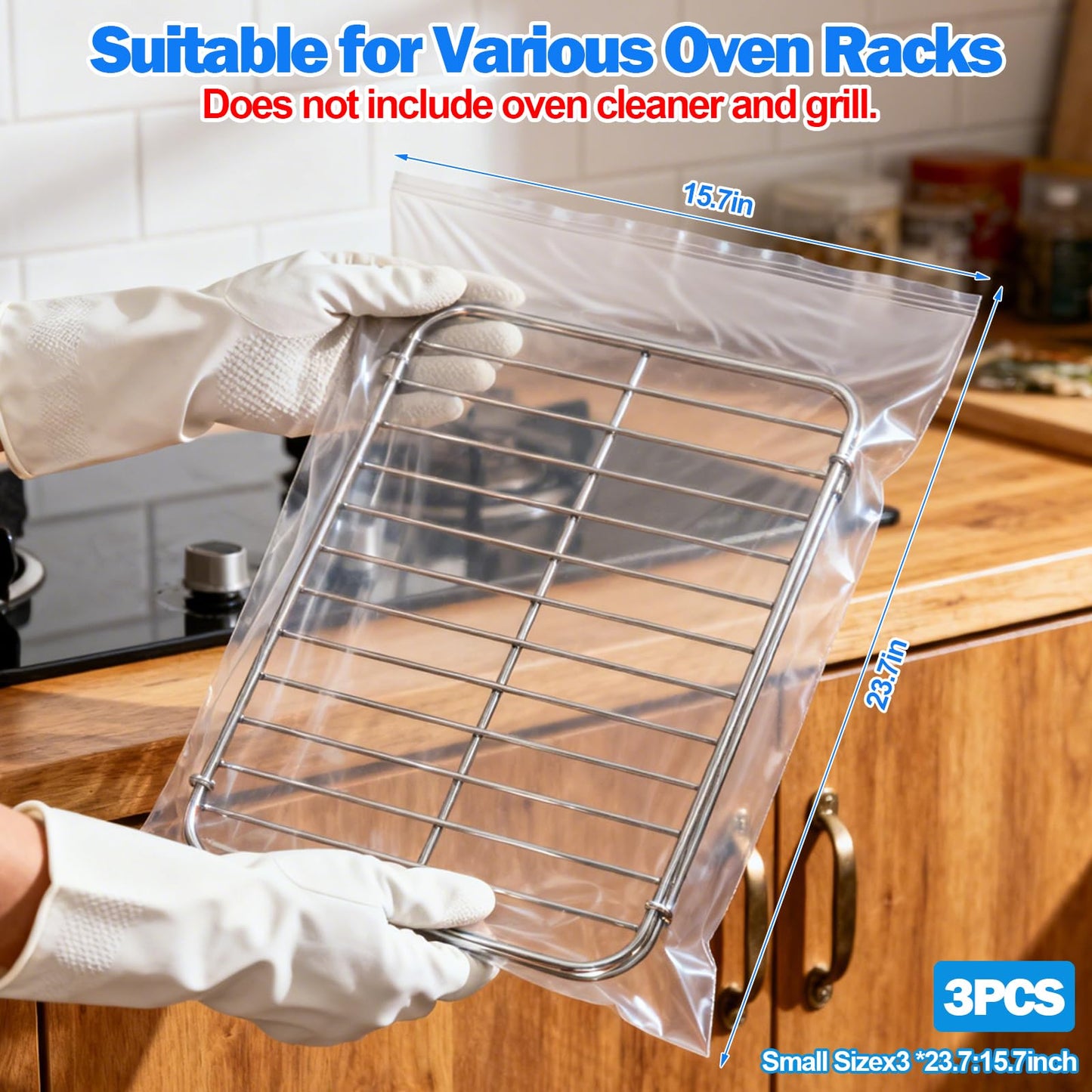 Palksky Oven Rack Cleaning Bags, 3 Sizes Heavy Duty No Scrub Bags for Use with Oven Cleaner, Reusable Leak-Resistant PE Bags for Deep Soaking Grill Grates & BBQ Racks, No Cleaner Included, 16 Packs WN420