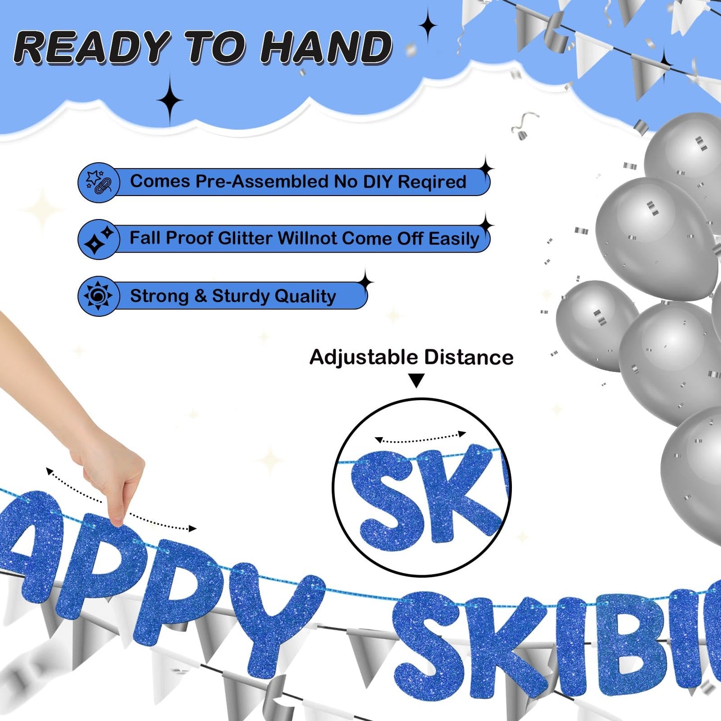 Fulmoon Pre Strung Happy Skibidi Birthday Sigma Banner Glitter Funny Zoomer Gen Z Slang Birthday Party Supplies Gen Z Slag Party Decorations Sign Gift(Champagne Gold) WN420