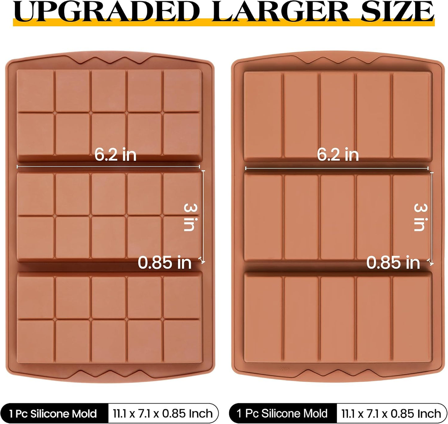 KASHME 2 Pcs Chocolate Bar Mold Deep Dubai 0.85 Inch Stuffed Chocolate Molds Silicone Large Break Apart Silicone Molds (10 Snap + 5 Snap） BST326L