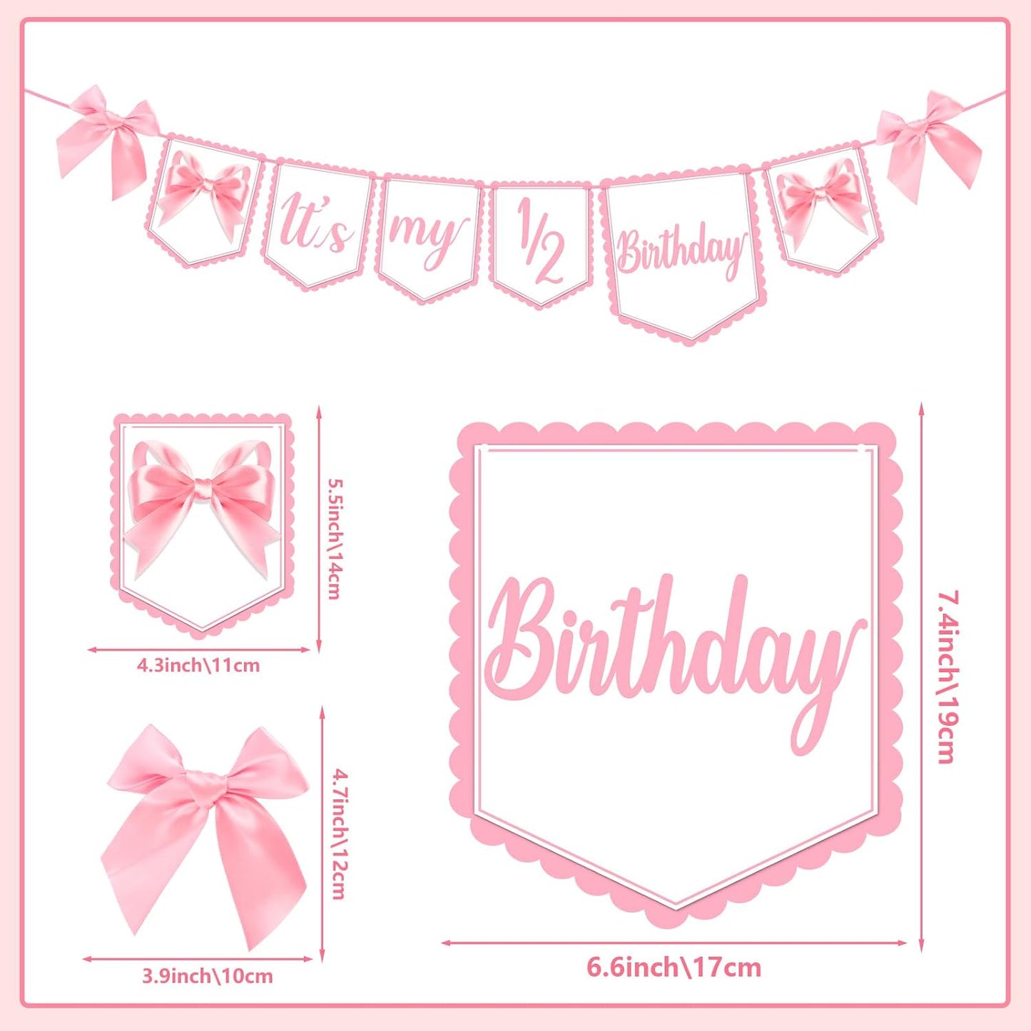 Half Birthday Decoration It's My 1/2 Birthday Banner with Pink Ribbon Bow Six Months Girl Party Decoration for Girls Kids Little Princess Baby Shower Party Supplies Sweet Photo Props BST326L