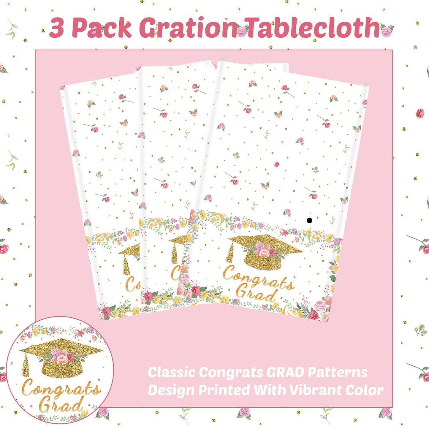 3PCS Mastered It Graduation Tablecloth Black Gold Congrats Grad Table Cover Plastic Master's Graduation Party Supplies for Class of 2026 Master College Disposable Decorations WN420