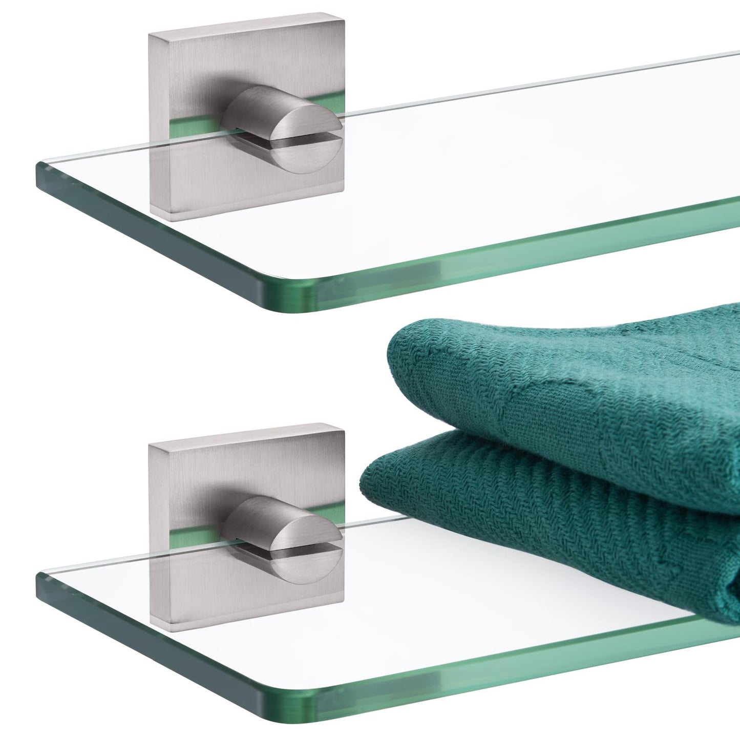 KOKOSIRI Glass Shelf for Bathrooms Floating Shelves Wall Mount 16-Inch for Shower Storage Kitchen Rack, 2 Pack Brushed Stainless Steel B1107BR-L16-P2 BST202