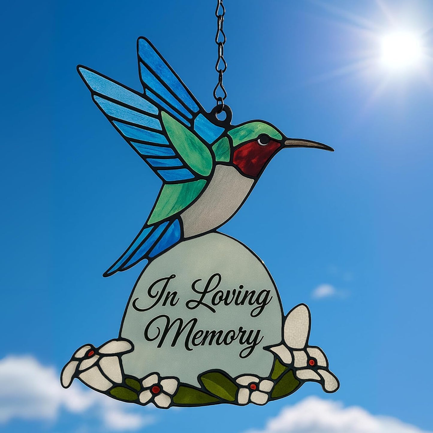 Hummingbird Suncatcher Memorial Gifts, Dog Memorial Gifts for Loss of Dog, Sympathy Gift for Loss of Loved One in Loving Memory, Bereavement Condolence Pet Loss Sympathy Gift Glass Hummingbird BST326H