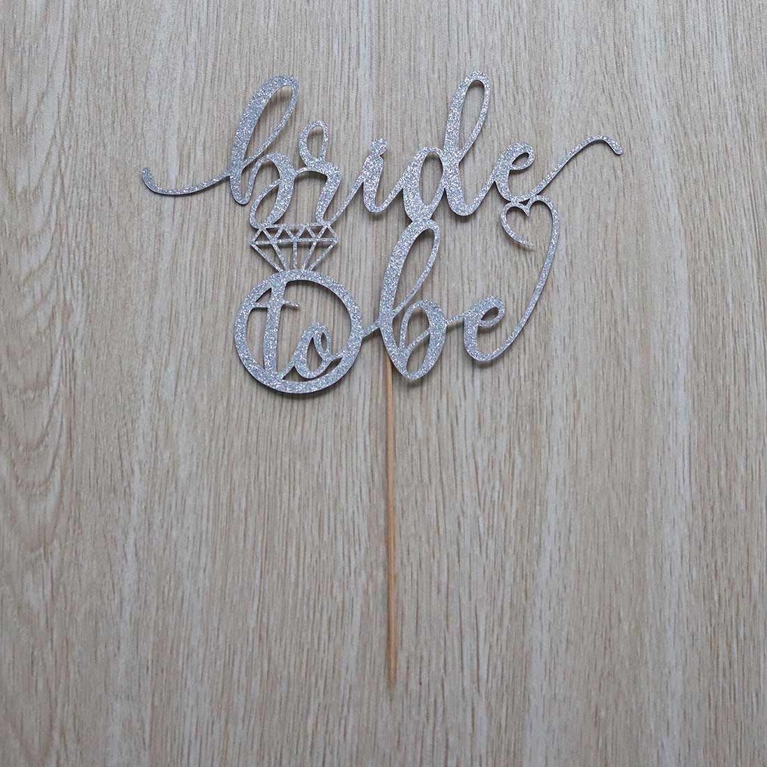Bride to Be Cake Topper for Bridal Shower / Wedding Shower / Engagement / Bachelorette / Hen Party Decorations, Double Sided Silver Glitter BST220