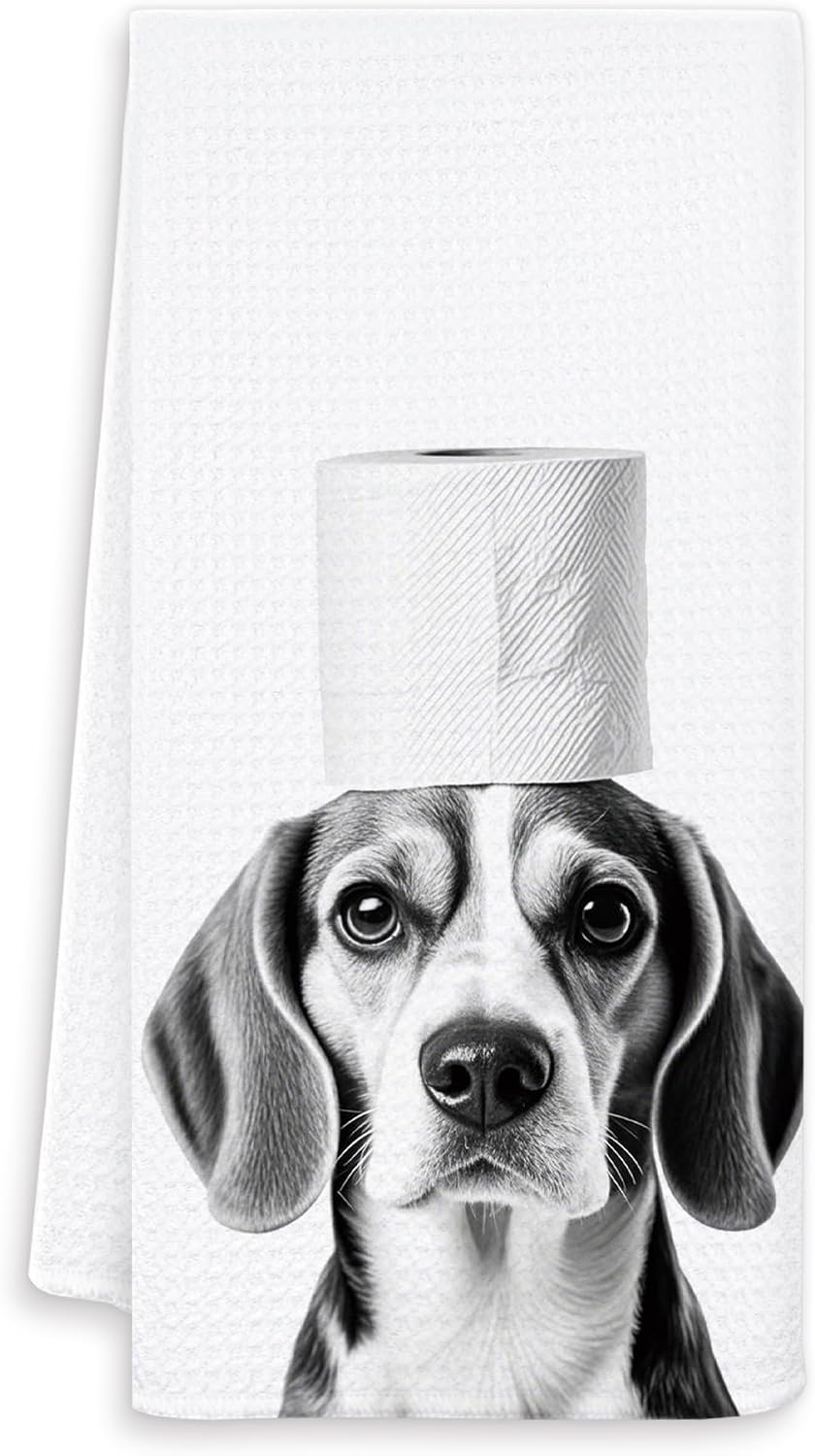 Funny Beagle Dog Hand Towels for Bathroom Washroom, Dog Bathroom Decor, Beagle Gifts for Women Men Dogs Lovers, Funny Puppy Bathrooms Hand Towels, 16x24 Inch BST326L