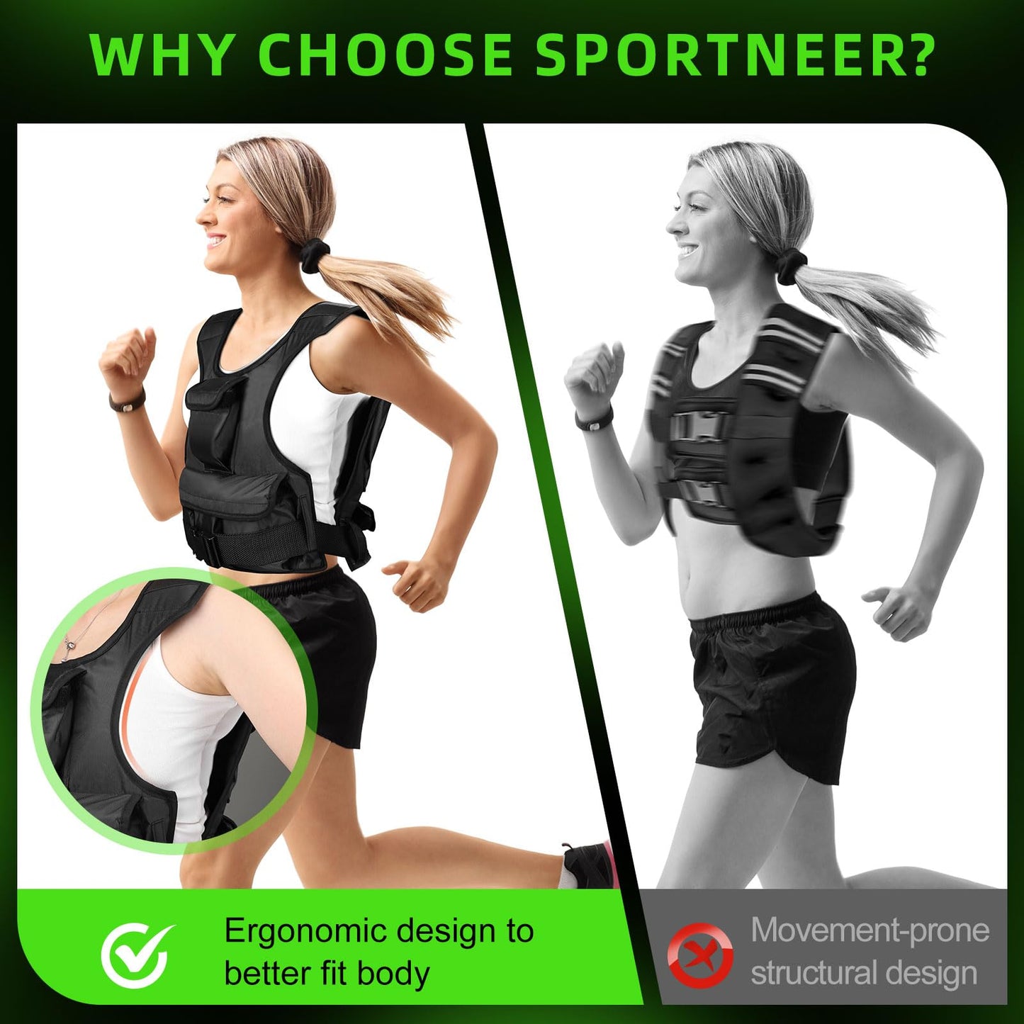 Adjustable Weighted Vest for Women, Customizable 0-18 lbs Strength Training Vest with 10 Removable Sandbag, Breathable Design, Reflective Safety Strips for Running, Hiking, and Fitness WN420