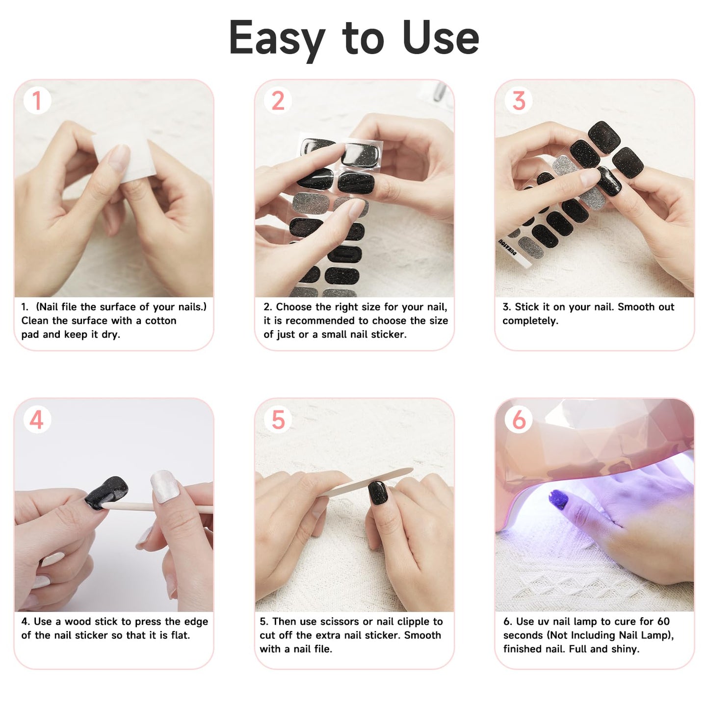 Semi Cured Gel Nail Strips, 56Pcs Nail Art Stickers/Wraps, Long Lasting UV Nail Polish Strips for Adults (Silver Rhinestones+French Tip Glitter) BST220