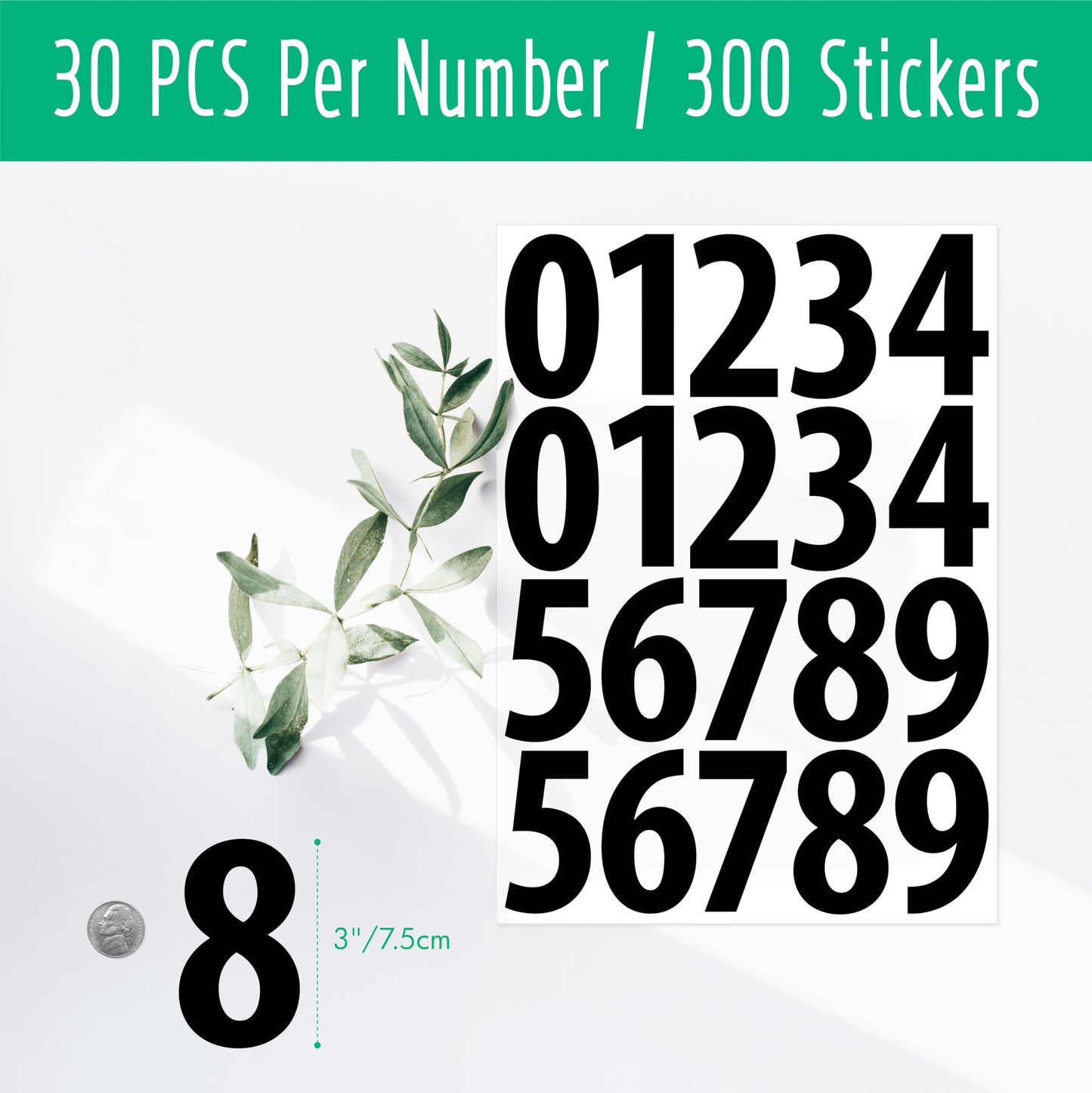 300 PCS Number Stickers, 2” Waterproof Vinyl Number Stickers Consecutive Number 0-9 Labels Self-Adhesive Without Residue Left for Office, Classroom, Indoor, Boxes, Storage (15 Sheets, White) BST220