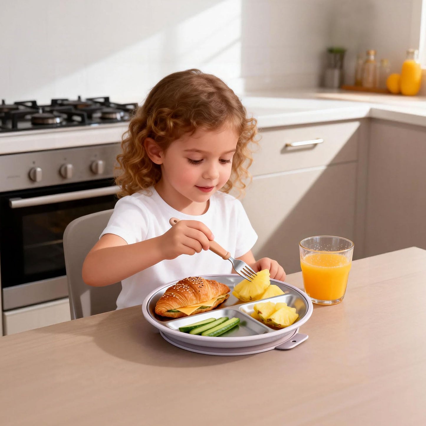 Greentainer 3 Pack Stainless Steel Baby Plates with Suction, Divided Toddler Plates with Removable Silicone Sleeves, Unbreakable Kids Dishes for Dinner & Snack, Non-Toxic, Dishwasher Safe BST326H