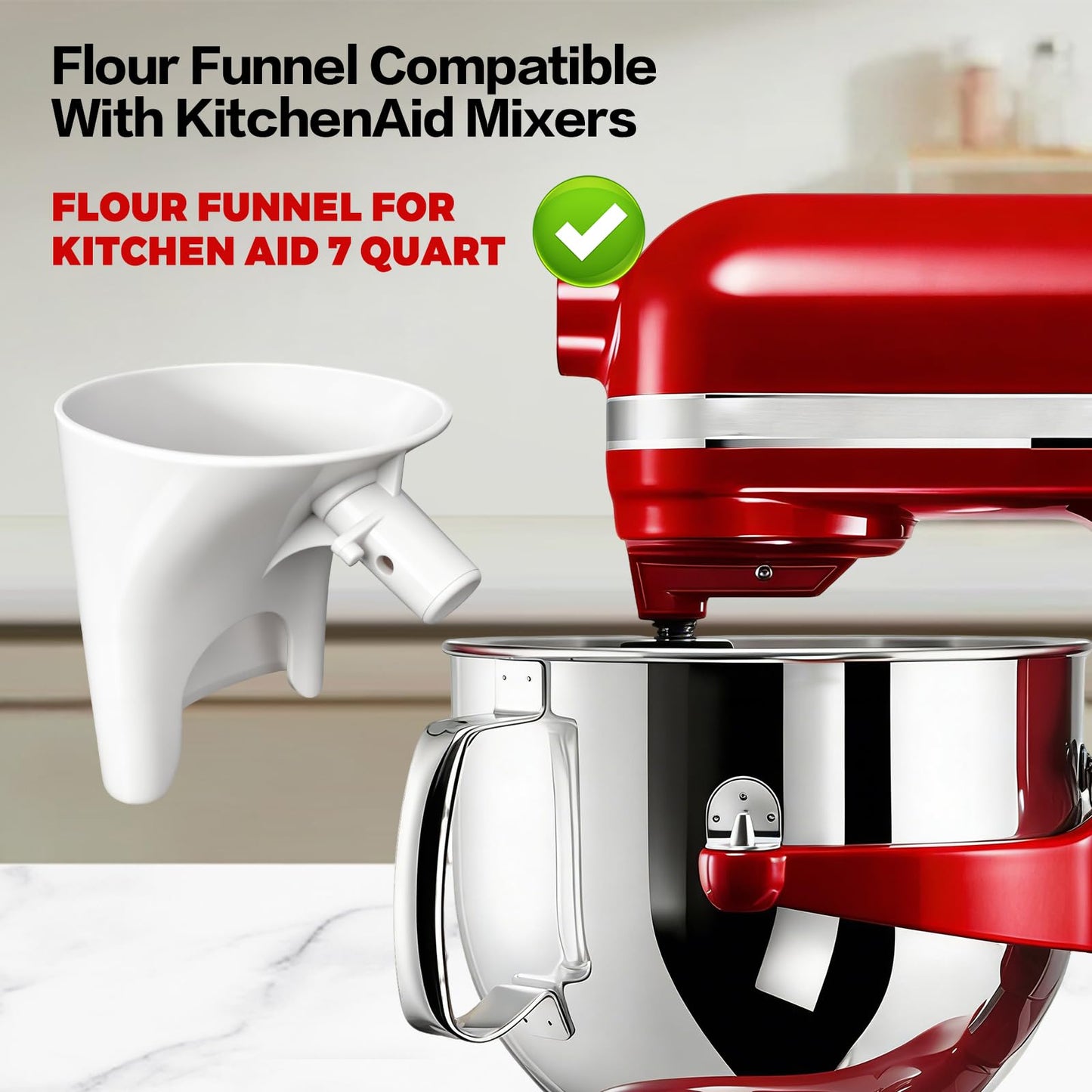 2026 New Flour Funnel for Kitchen Aid Mixer,Fits Tilt-Head 4.5–5 Qt (KSM150), Kitchen Aid Accessories and Attachments,Powder Funnel with Easy-Pour, Prevents Spills,Easy to Clean Baking Tool(Black) BST220