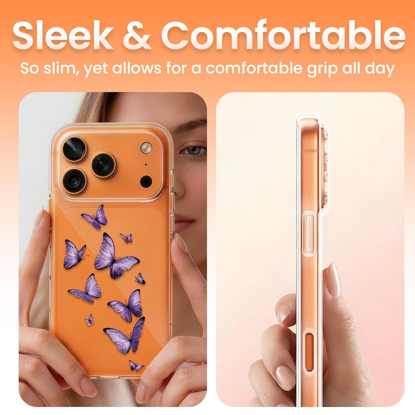 Cute Girly Crystal Clear Case Compatible with iPhone 16 Pro, Camera Control & Shockproof Protection Floral Case for Women, Blue Butterflies WN420