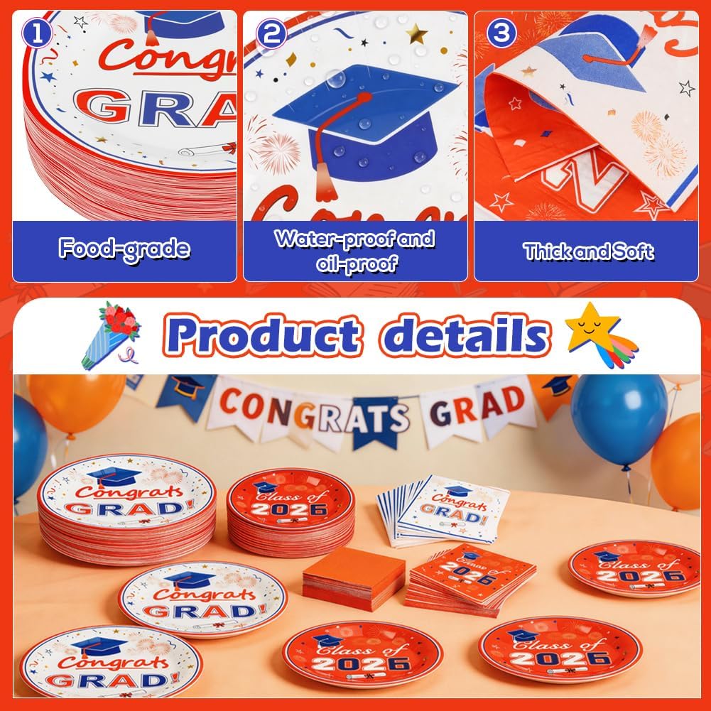 2026 Graduation Plates and Napkins, 320 PCS, Serves 80 | Disposable Class of 2026 tableware set for graduation parties, ceremonies and school celebrations BST202