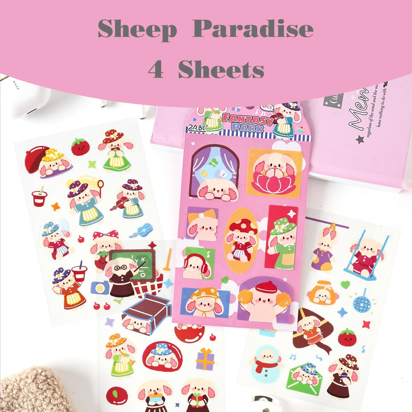 Deco Stickers Pack of 24 Sheets Korean Style Photocard Animal Rabbit Beer Confetti Polco Decorative Stickers for Scrapbooking (Cream) WN420
