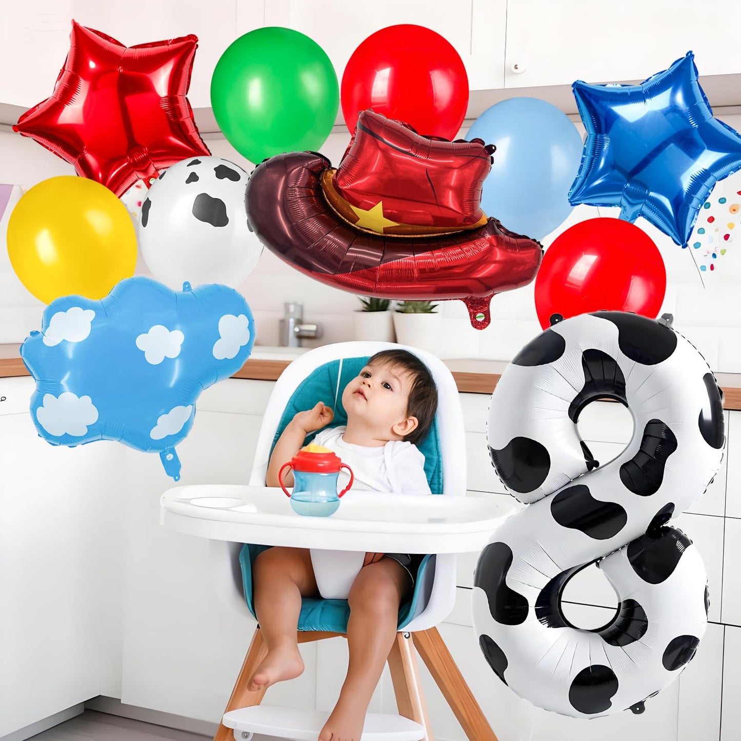 11-Pack Cowboy Theme Balloon Set, Farm Theme Decorations, Balloons with Hats and Clouds, Boys and Girls Birthday Party Supplies (1) BST202