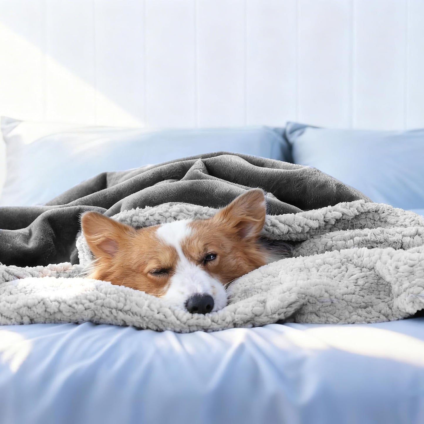Makigued Waterproof Dog Blanket for Couch & Bed, Reversible Sherpa Fleece Pet Throw with Quiet TPU Barrier, Machine Washable Furniture Protector for Large Dogs & Cats, Twin Size 60x80 Inch, Gray WN420