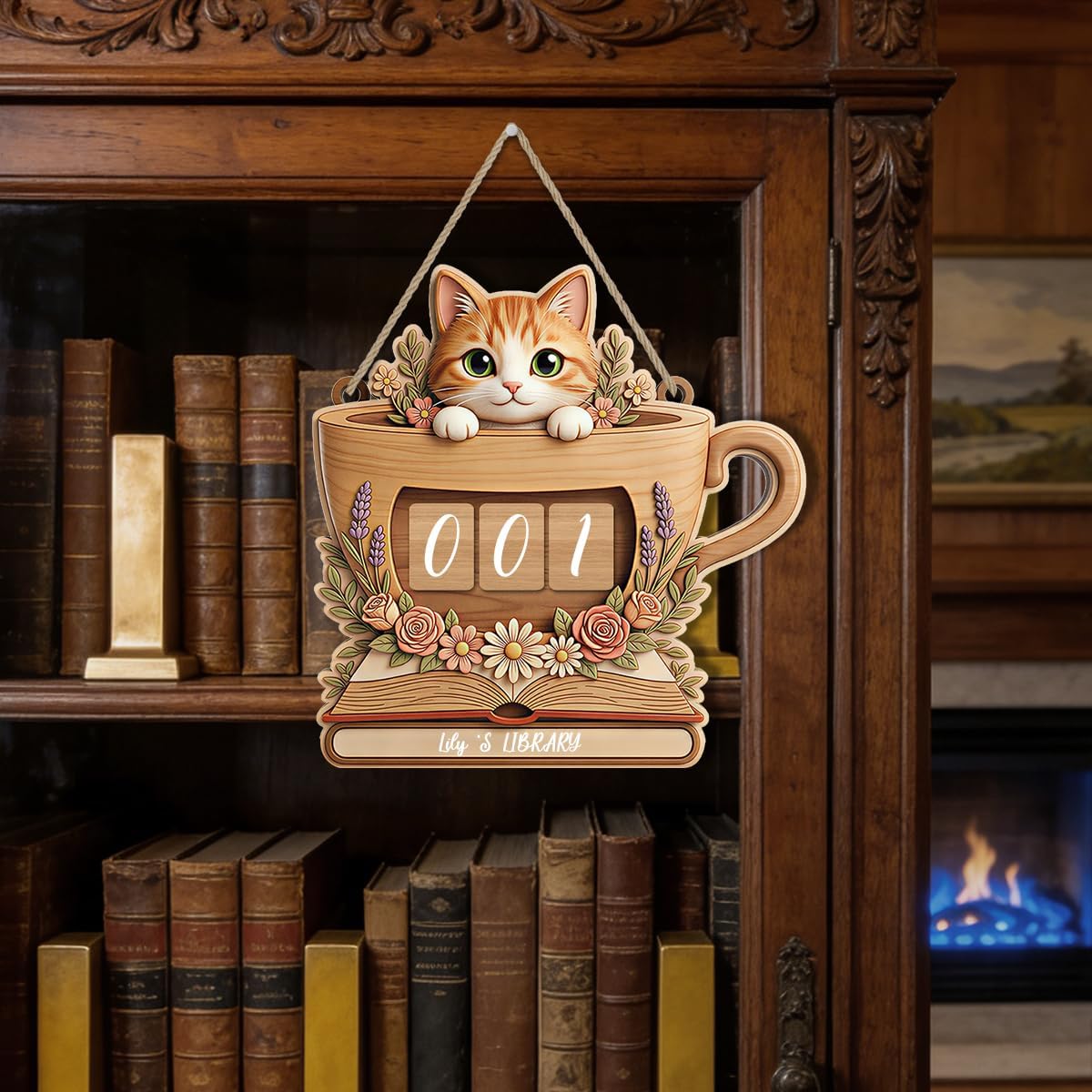Personalized Book Counter Tracker Bookshelf Cat Decor Mother's Day Birthday Gifts for Women Librarian Bookish Gift for Readers Cat Lover Women Bookish Gifts Accessories for Book Lovers BST202