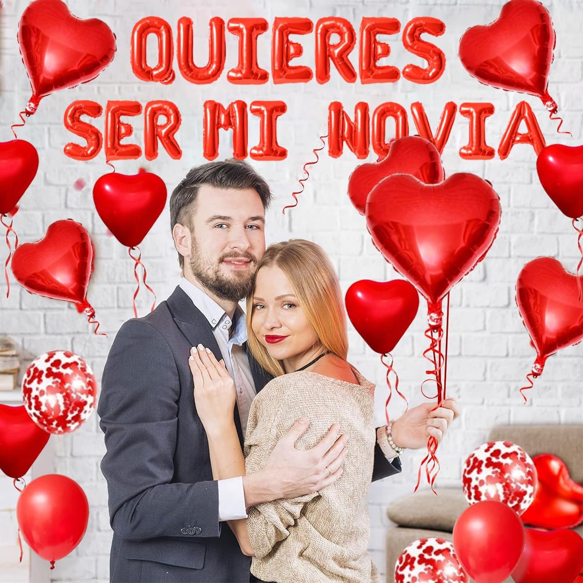 QUIERES SER MI NOVIA - 16inch Quieres Ser Mi Novia Balloons/Will You Be My Girlfriend - 1000pcs Artificial Rose Petals Red Heart Balloons for Love Confession Valentines Day Party Decorations BST326H
