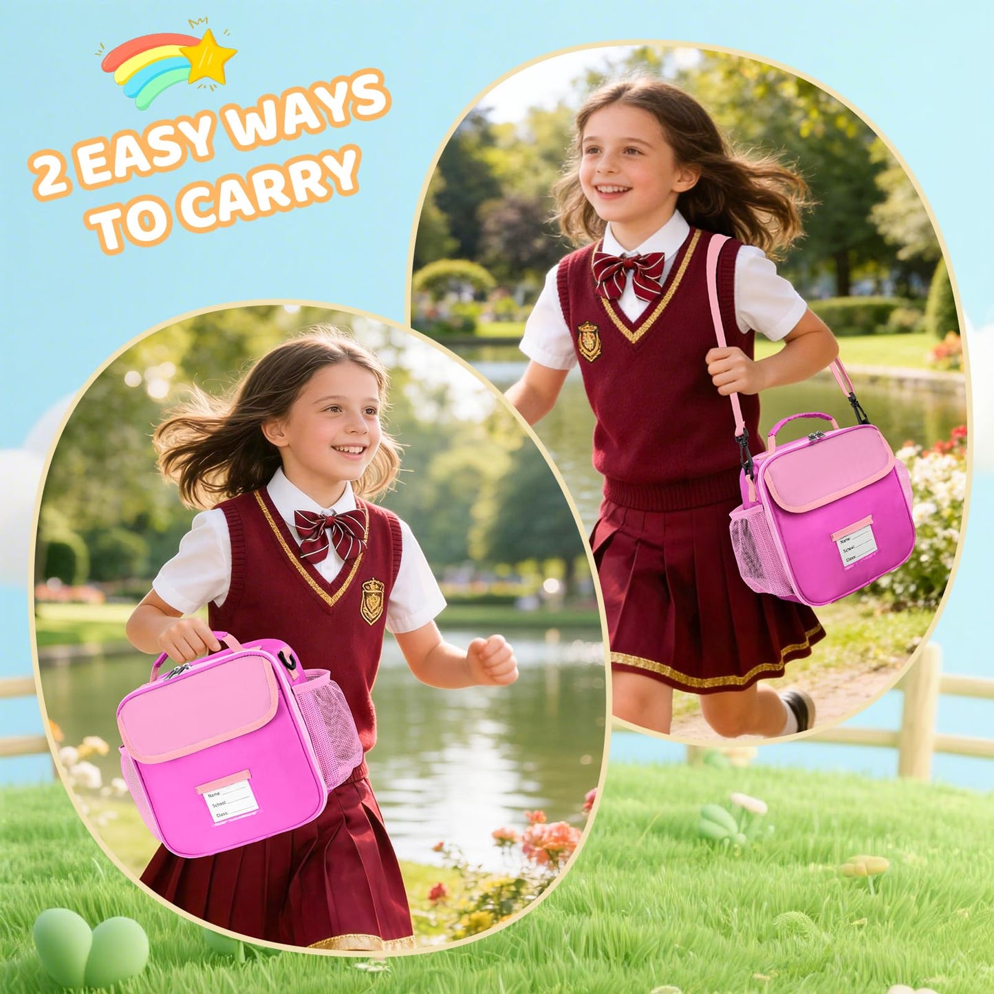 Lunch Bag for Kids Insulated Lunch Boxe for Boys Girls Small Reusable Cooler Tote Lunchbag Back to School Cute Lunchbox for Teens (light blue) WN420