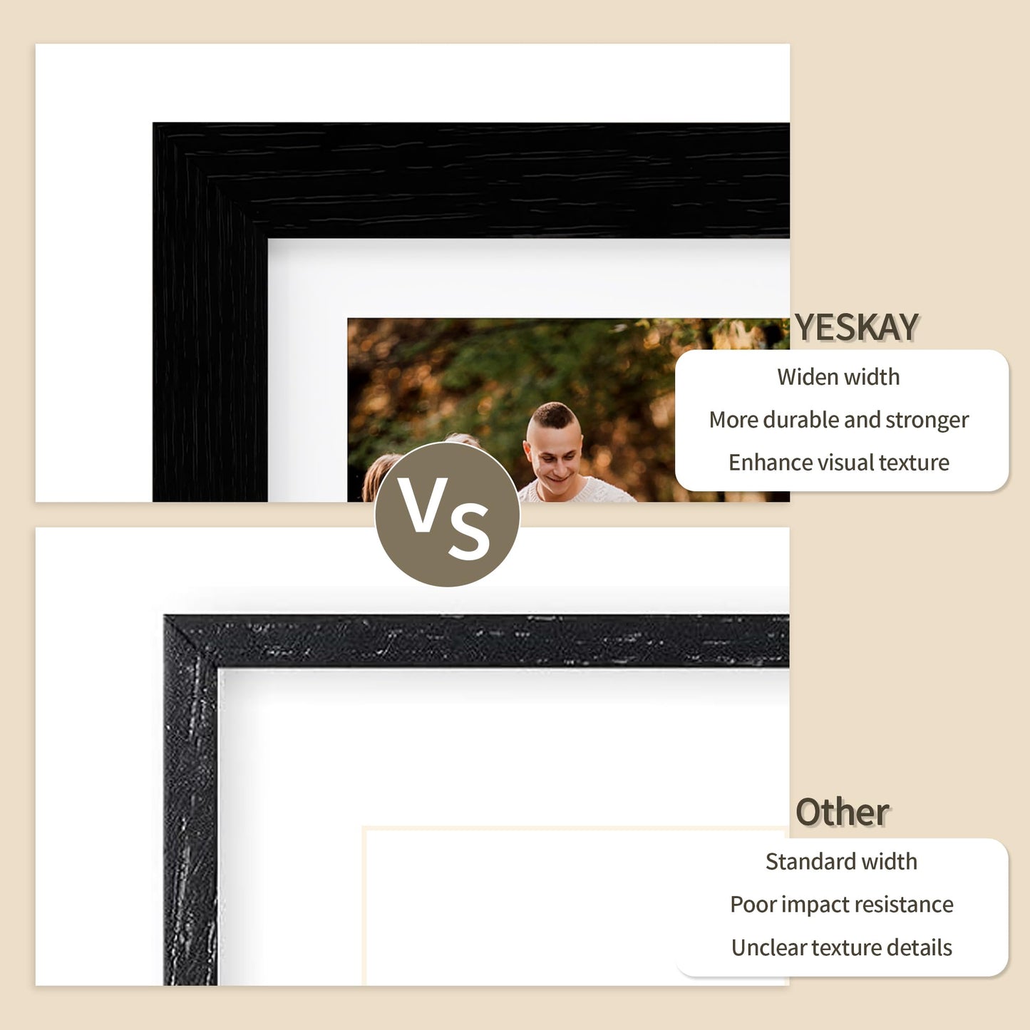 YESKAY 12x16 Picture Frame - 12 x 16 Photo Frame Made of Solid Oak Wood and Real Glass,Display Picture 4 Opening 5x7 with Mat or 12x16 Without Mat for Wall Mounting(Color Walnut) BST326H