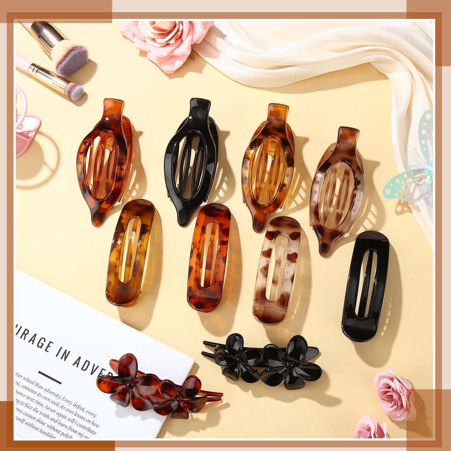 8 Pcs Flat Hair Clips for Women, 2 Styles Large Flat Claw Clips for Women, Strong Hold Non-slip French Hair Clips for Thick Thin Hair, Neutral Color WN420