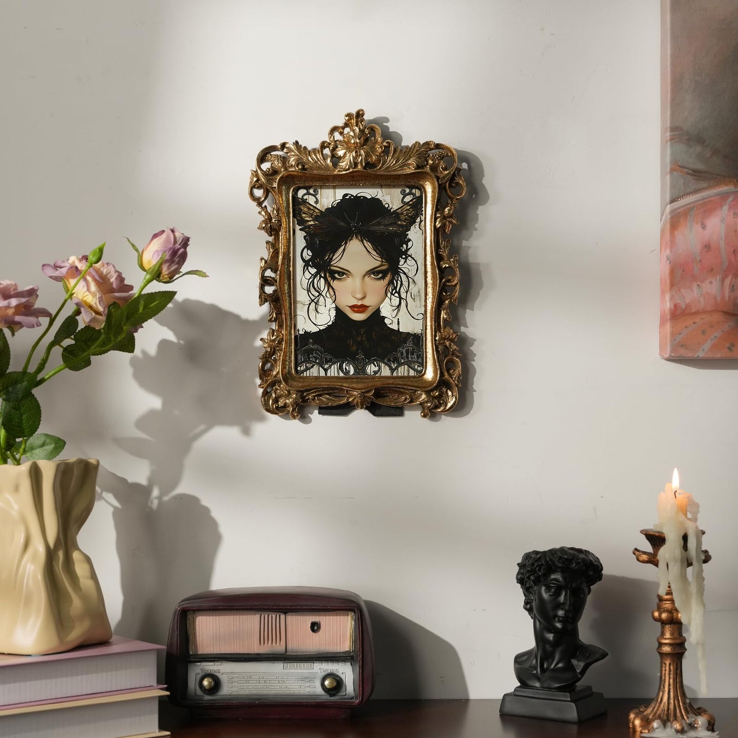 5x7 Wedding Picture Frame Gold,2 Pack Small Frame for Gallery Decor | Durable Resin Material,Tabletop & Wall Display,Real Glass,Rose Floral Design,Antique Brass Finish,Wedding Arrangement Decor BST326H