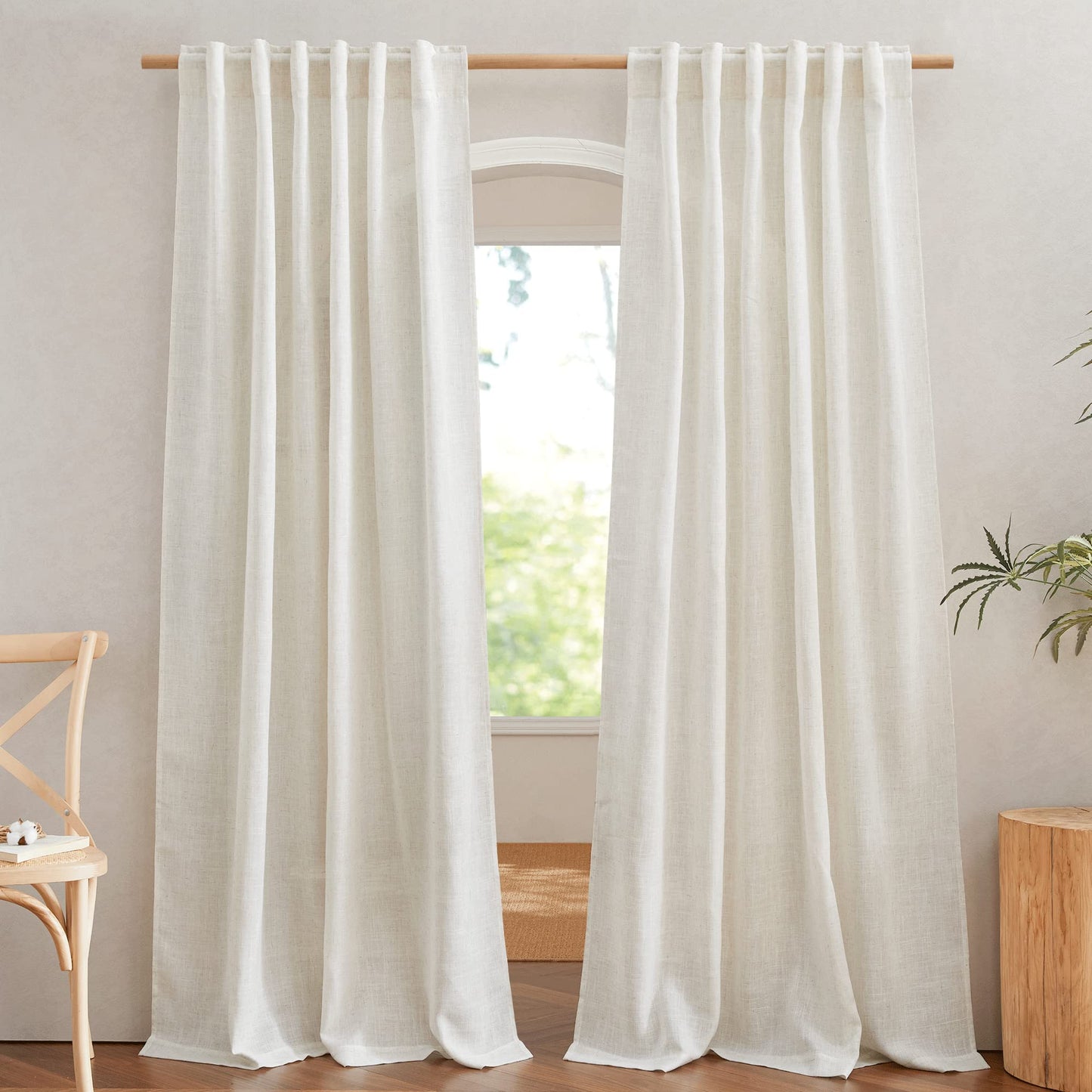 NICETOWN White Semi Sheer Kitchen Curtains 30 inch Length, Rod Pocket & Back Tab Faux Linen Blend Privacy with Light Filtering Window Drapes for Cafe, W34 x L30, 2 Panels BST220