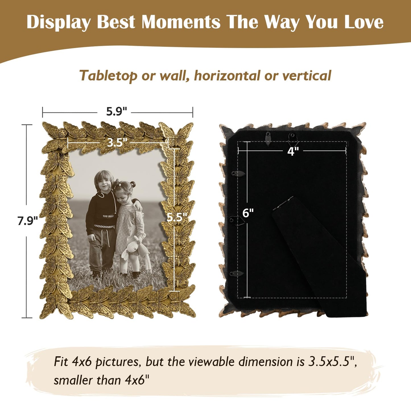 5x7 Wedding Picture Frame Gold,2 Pack Small Frame for Gallery Decor | Durable Resin Material,Tabletop & Wall Display,Real Glass,Rose Floral Design,Antique Brass Finish,Wedding Arrangement Decor BST326H