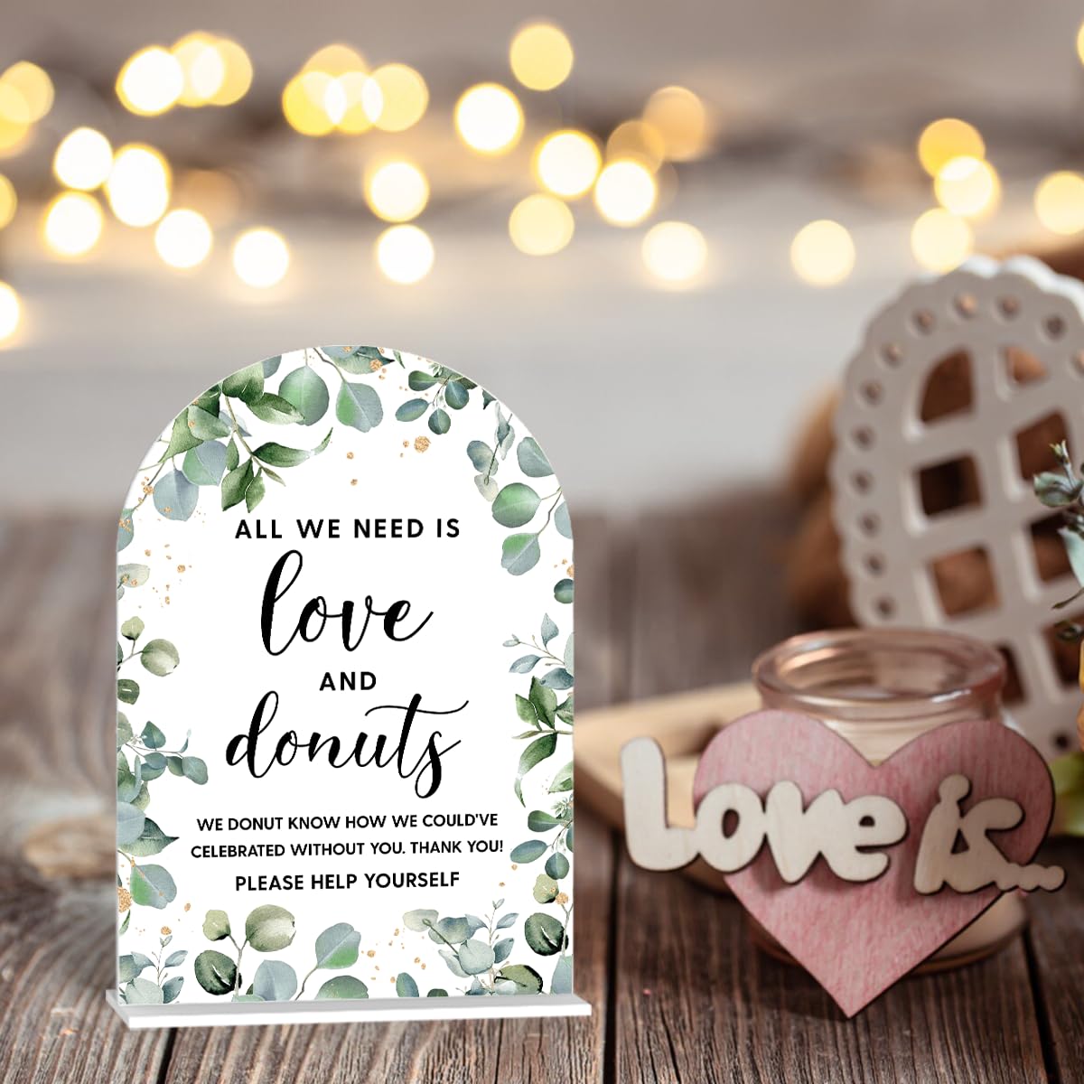 Acrylic Wedding Signs, Bubble Send Off Signs for Marriage Reception, Bridal Shower Decorations, Modern Arched Round Top Acrylic Table Top Sign with Holder for Wedding Party (White Eucalyptus Leaves) BST326L