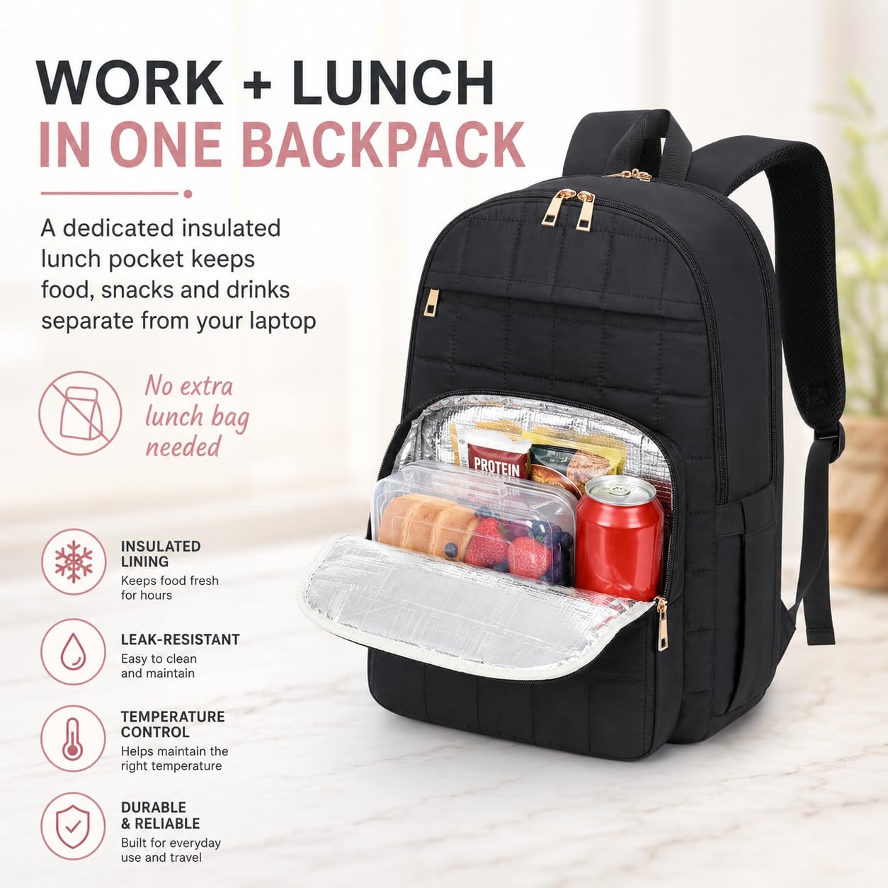 CAMTOP College Backpacks for Women, School Backpack with Insulated Lunch Pocket BST326H