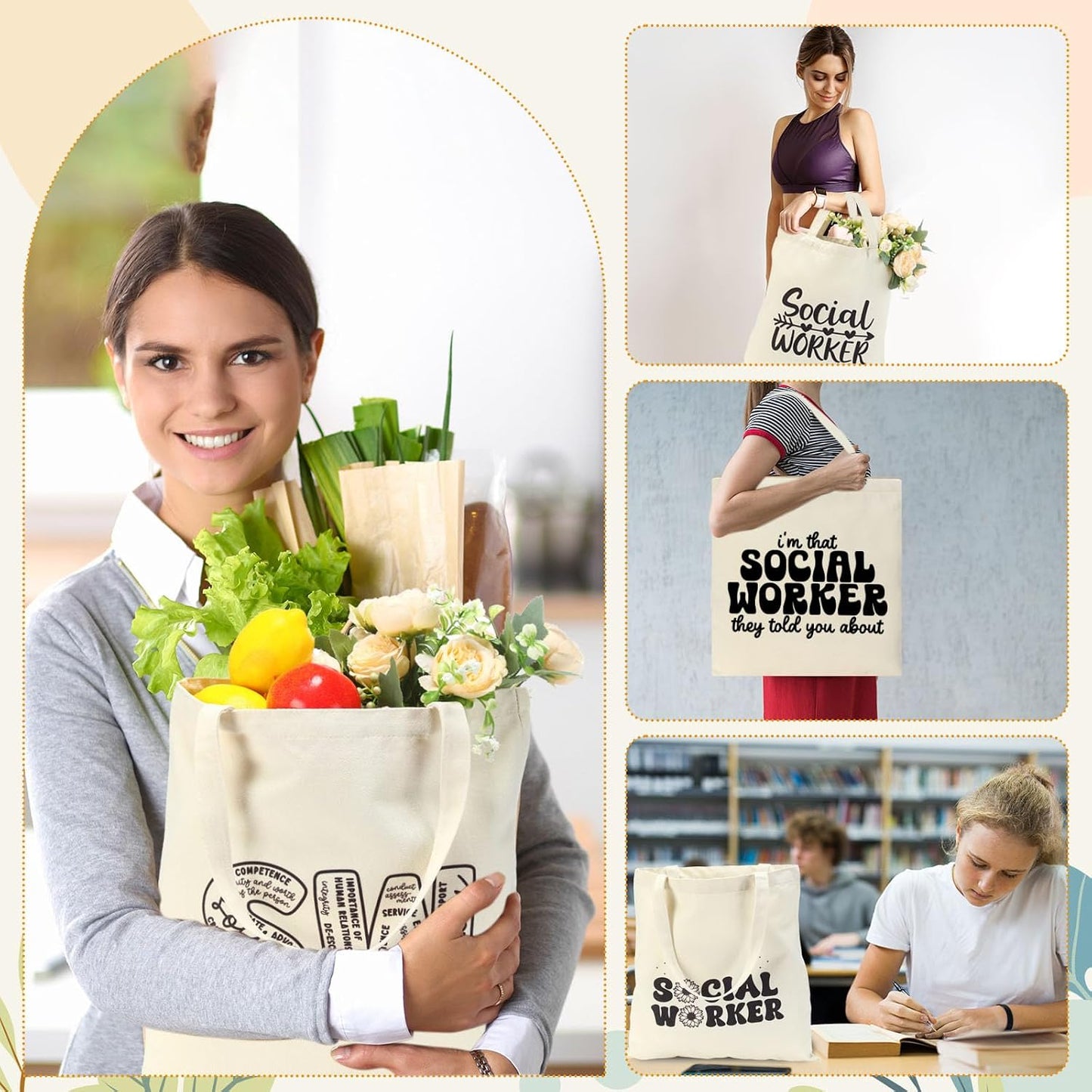 Paterr 20 Pcs Social Worker Appreciation Gift for Women Thank You Social Worker Gifts Canvas Tote Bag Bulk(White) BST326H