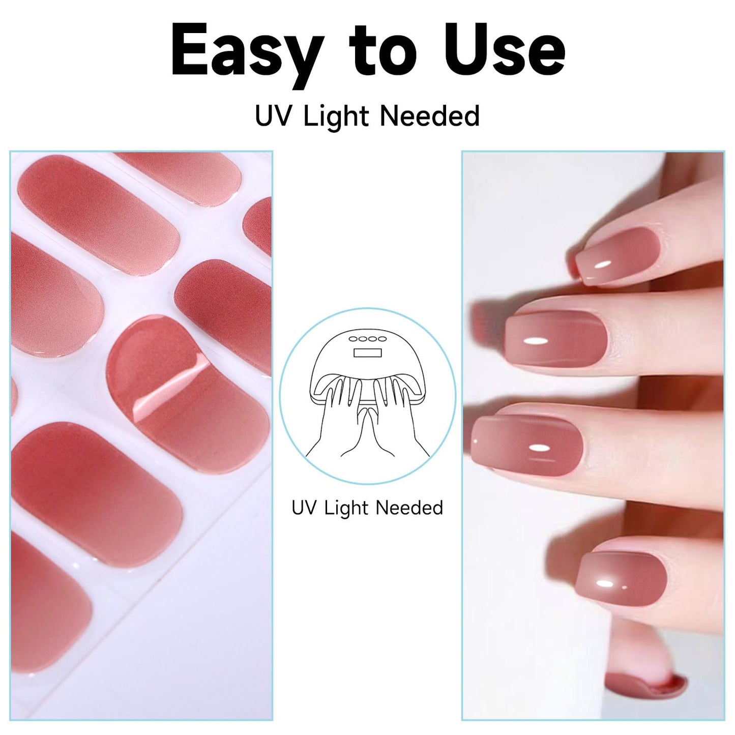 Semi Cured Gel Nail Strips, 56Pcs Nail Art Stickers/Wraps, Long Lasting UV Nail Polish Strips for Adults (Silver Rhinestones+French Tip Glitter) BST220