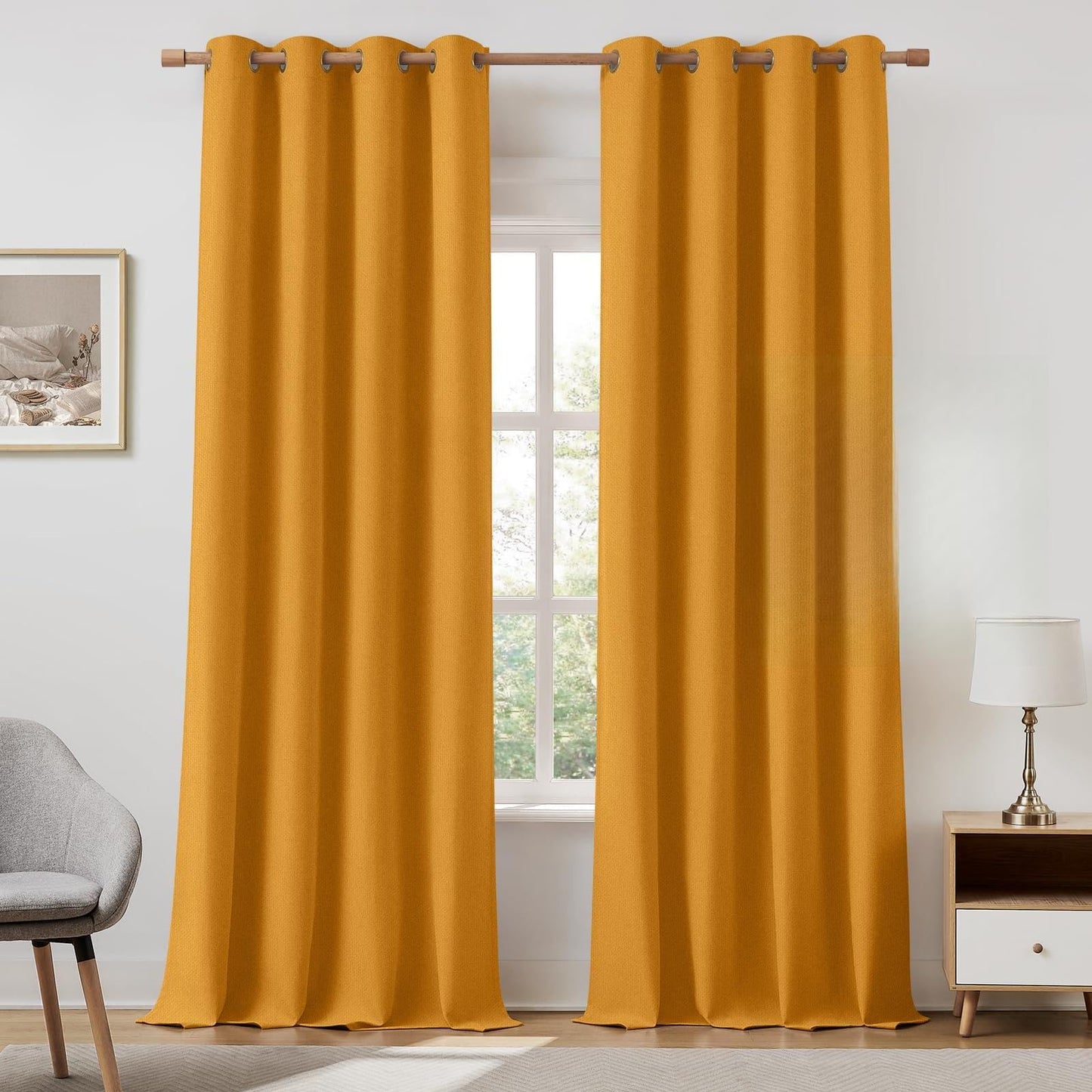 HOMEIDEAS 100% Ivory Cream Linen Blackout Curtains for Bedroom, 52 x 96 Inch Length 2 Panels Faux Linen Thermal Insulated Black Out Grommet Window Drapes for Living Room BST202
