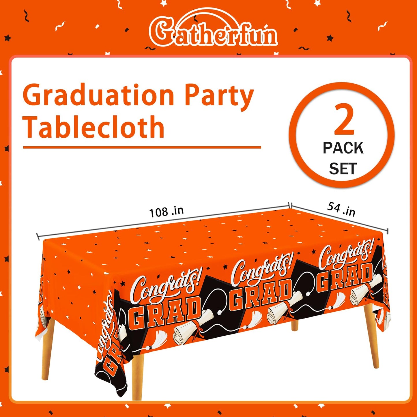 Gatherfun Graduation Decorations 2026 Kit - 2 Pcs Red Gongrats Grad Tablecover for Party Decorations，Graduation Plastic Table Covers 54"x108" BST326L